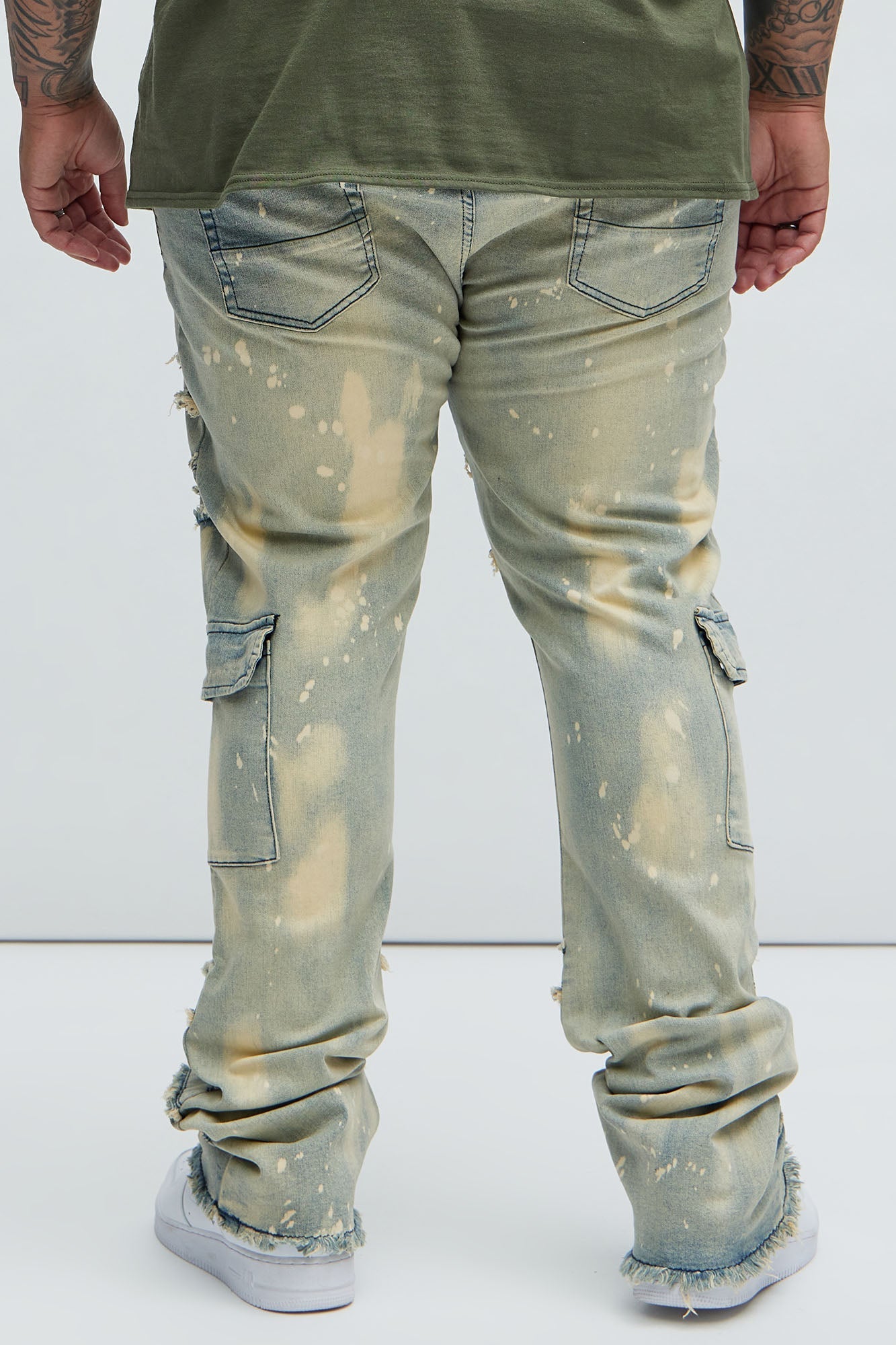 With Some Fray Skinny Flare Cargo Jeans - Light Blue Wash