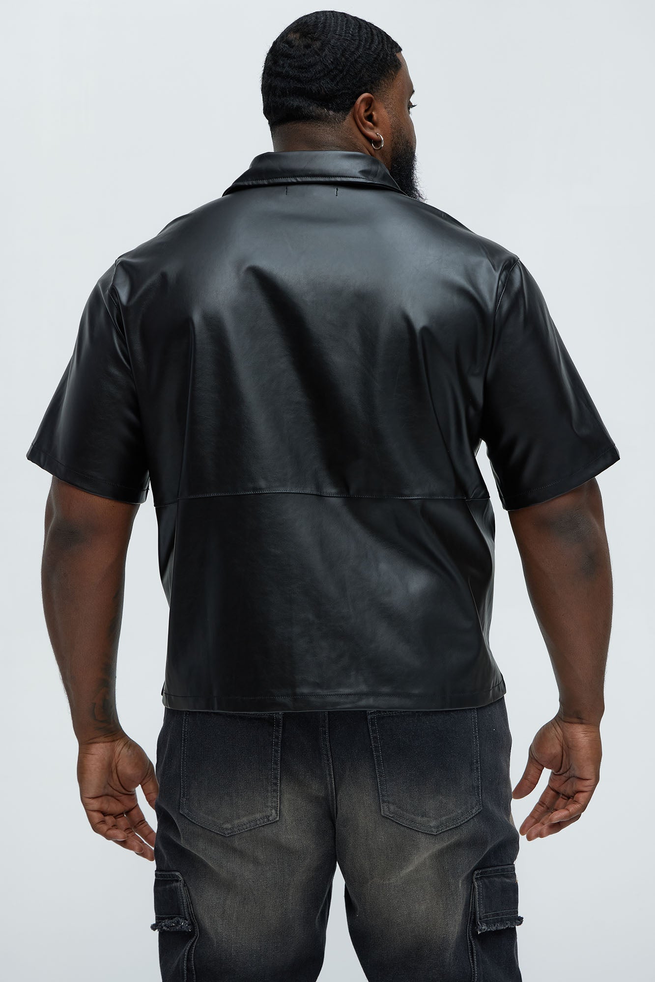 Slam Dunk Faux Leather Short Sleeve Button Up - Black