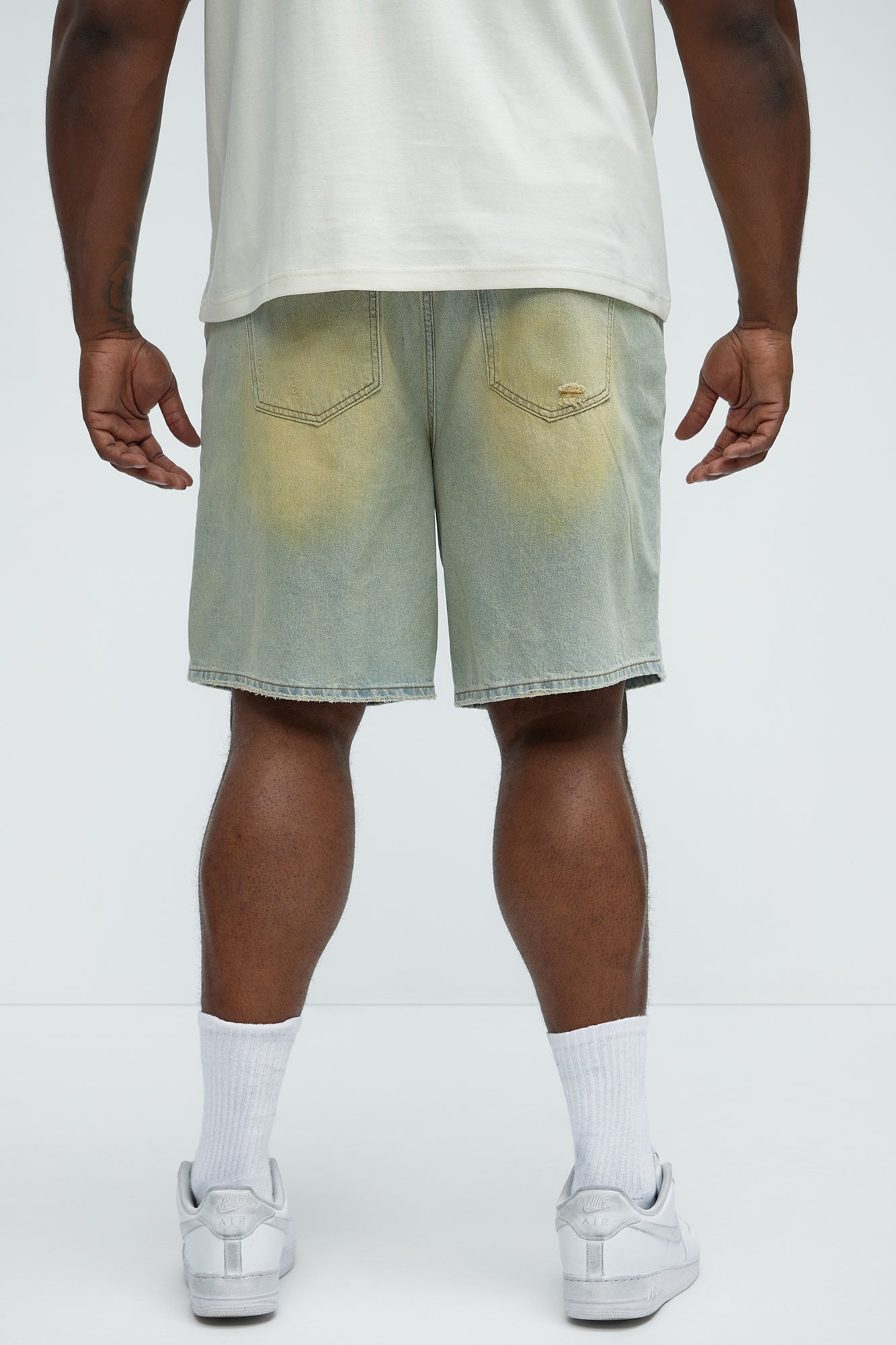 Drawstring Belt Relaxed Denim Shorts - Vintage Blue Wash