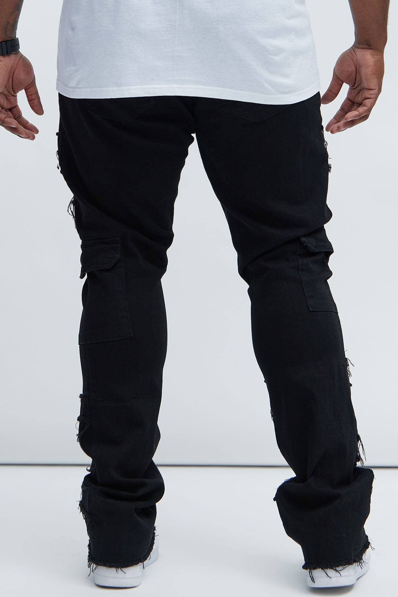 With Some Fray Skinny Flare Cargo Jeans - Black