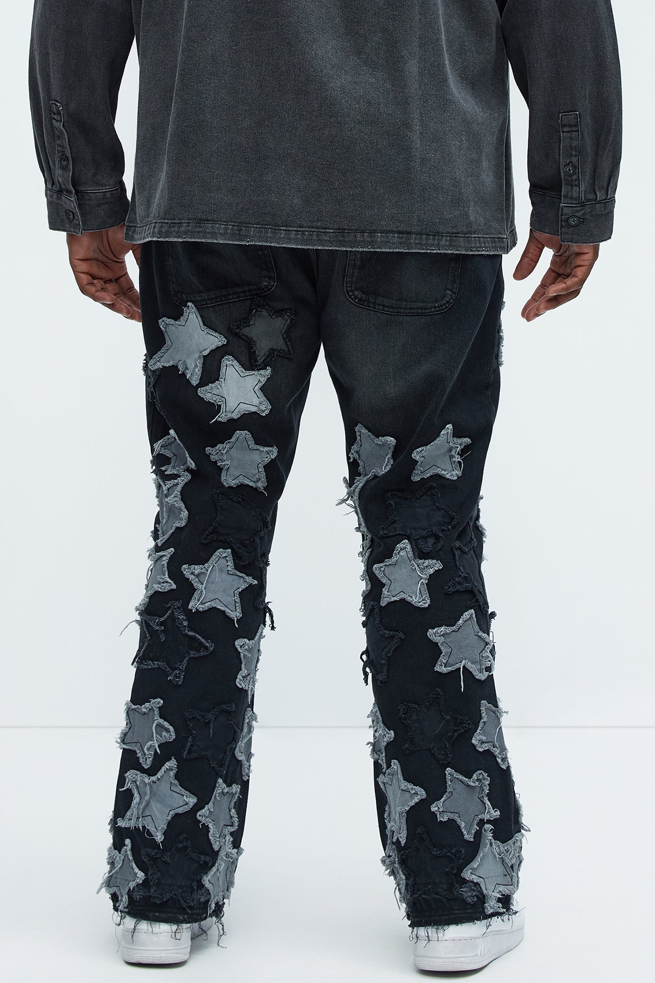 Counting Stars Stacked Slim Flare Jeans - Black Wash