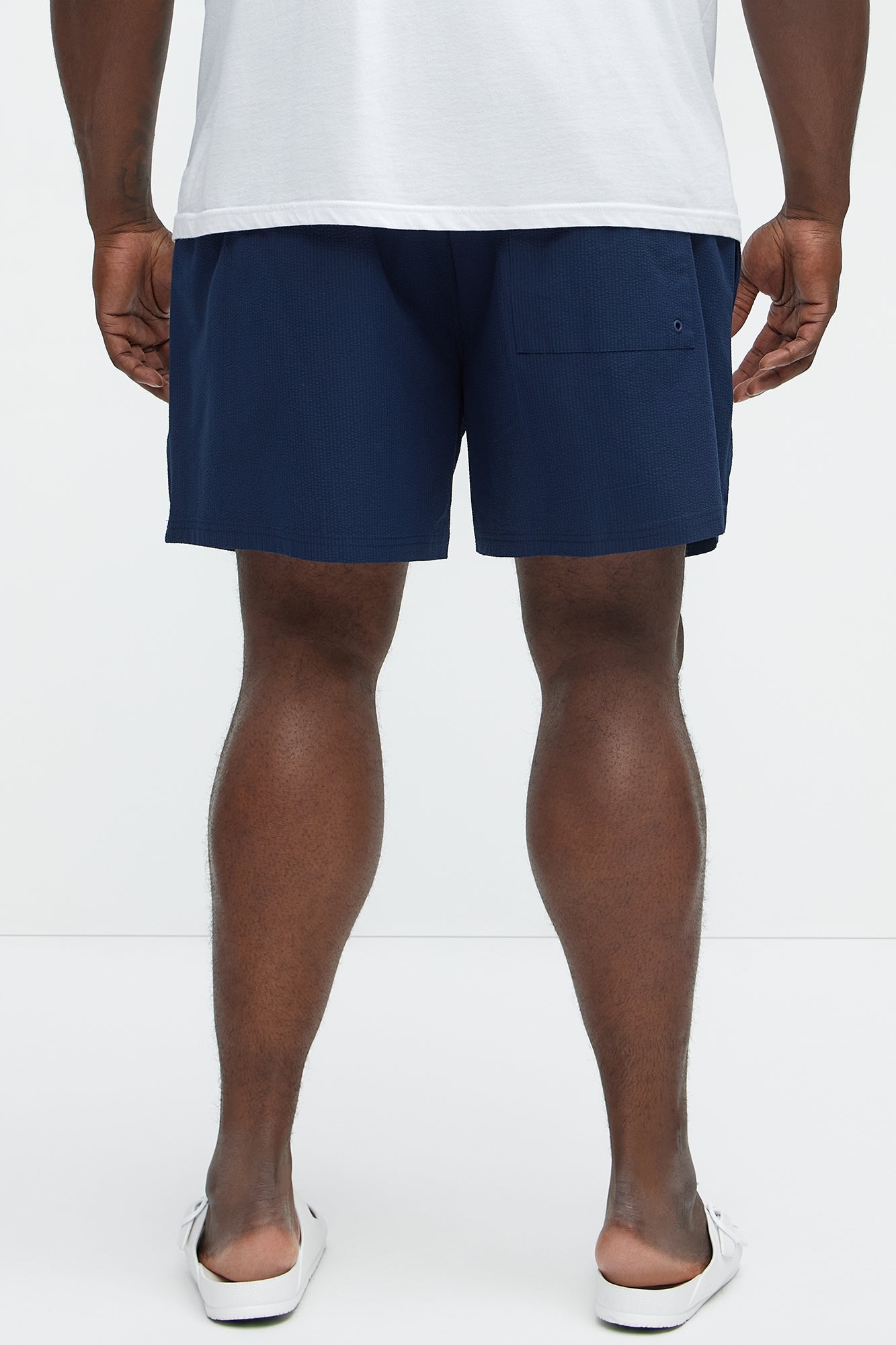 Seersucker Swim Mid Trunk - Navy
