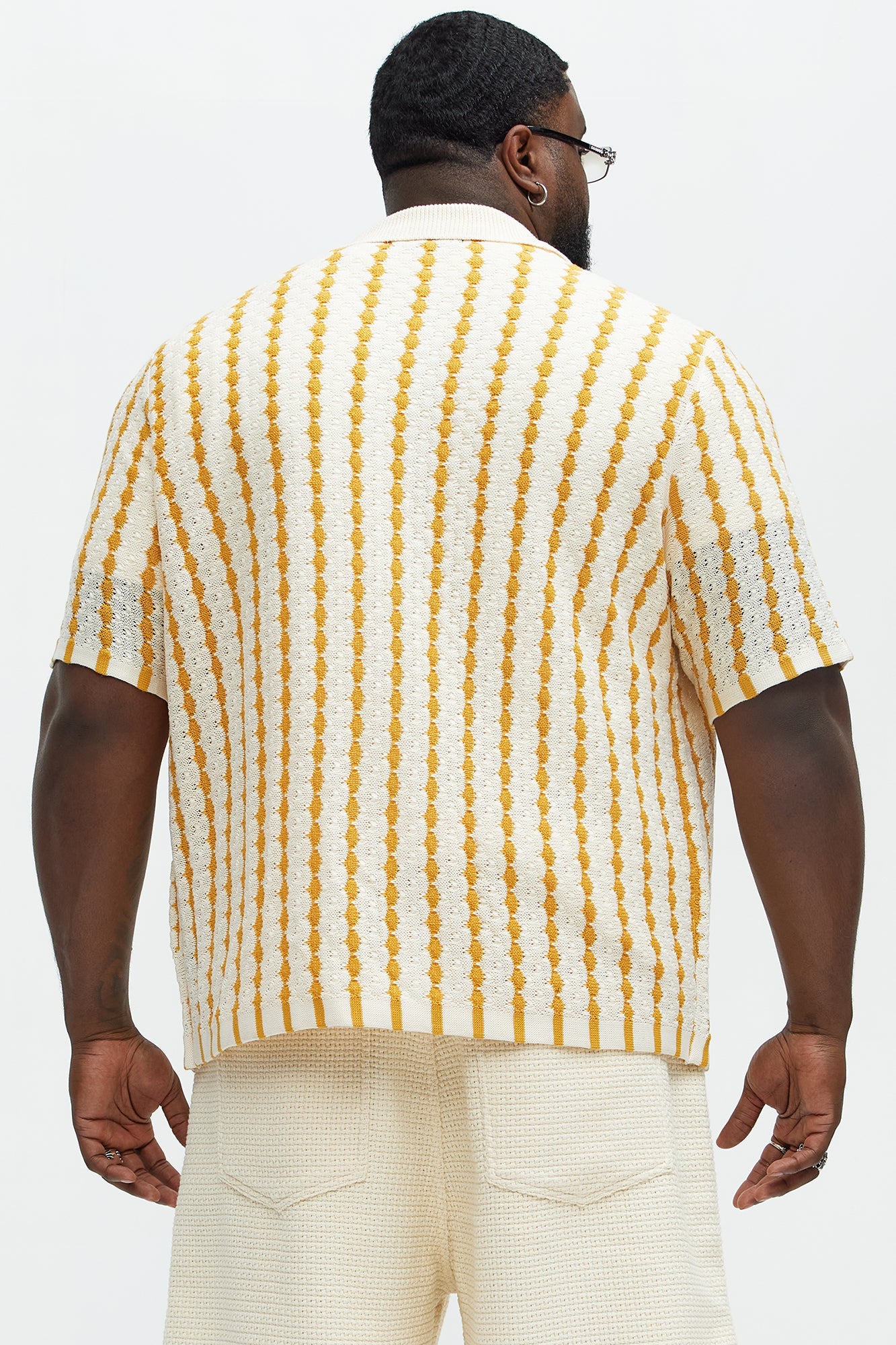 Benny Short Sleeve Crochet Cuban Shirt - Mustard