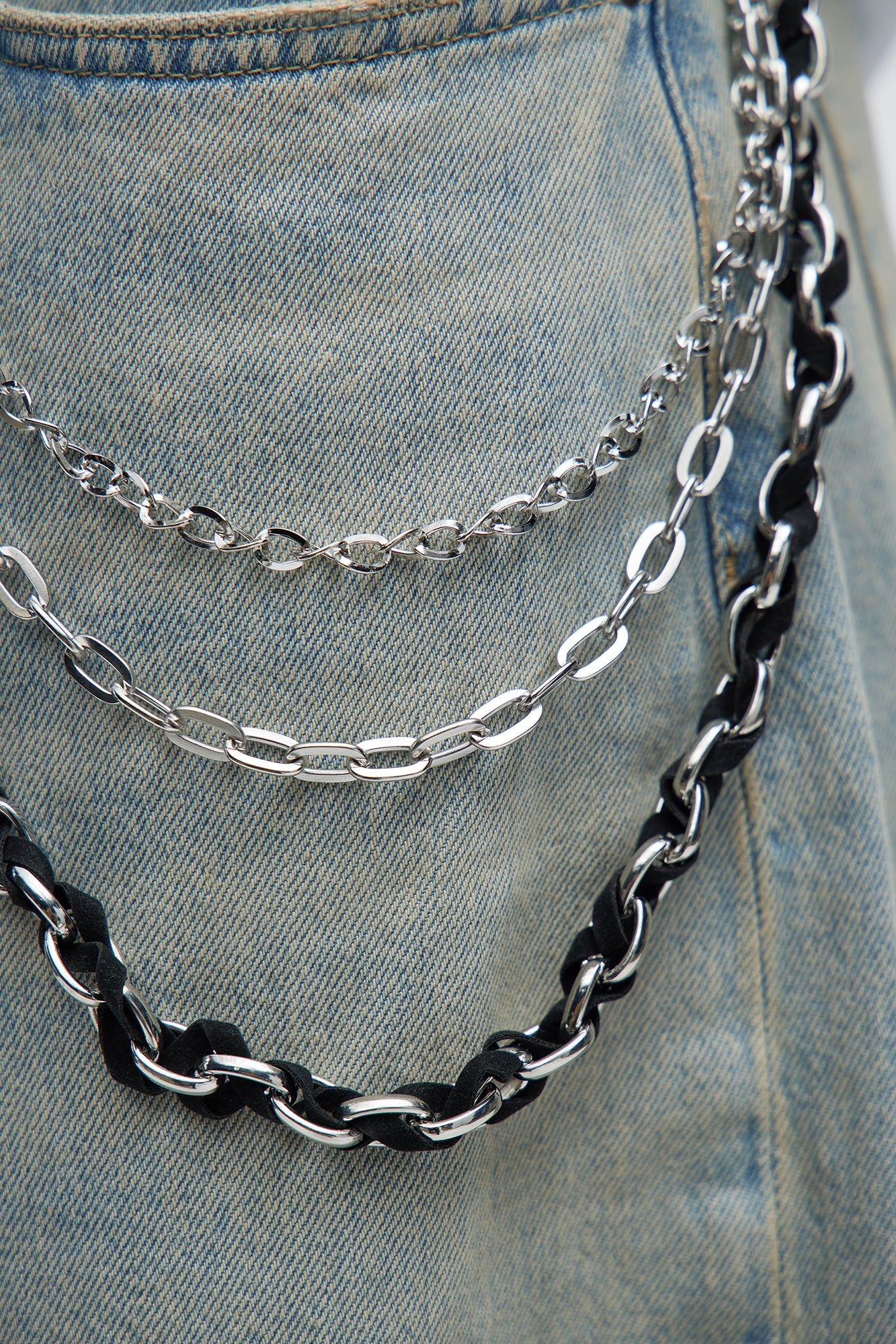 Think Later Layered Pant Chain - Silver/Black