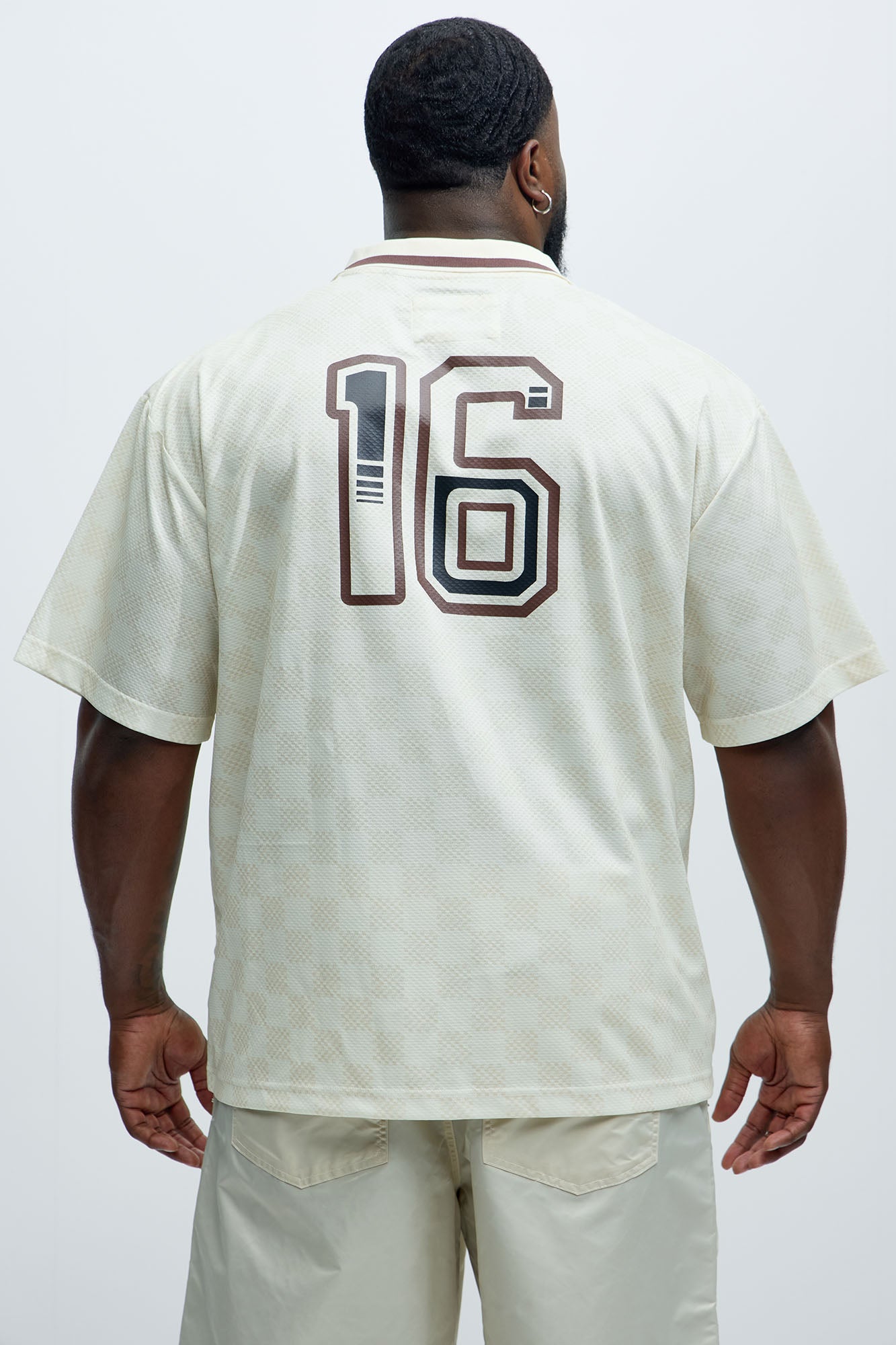 Saints Checkered Johnny Collar Soccer Jersey - Natural/Combo