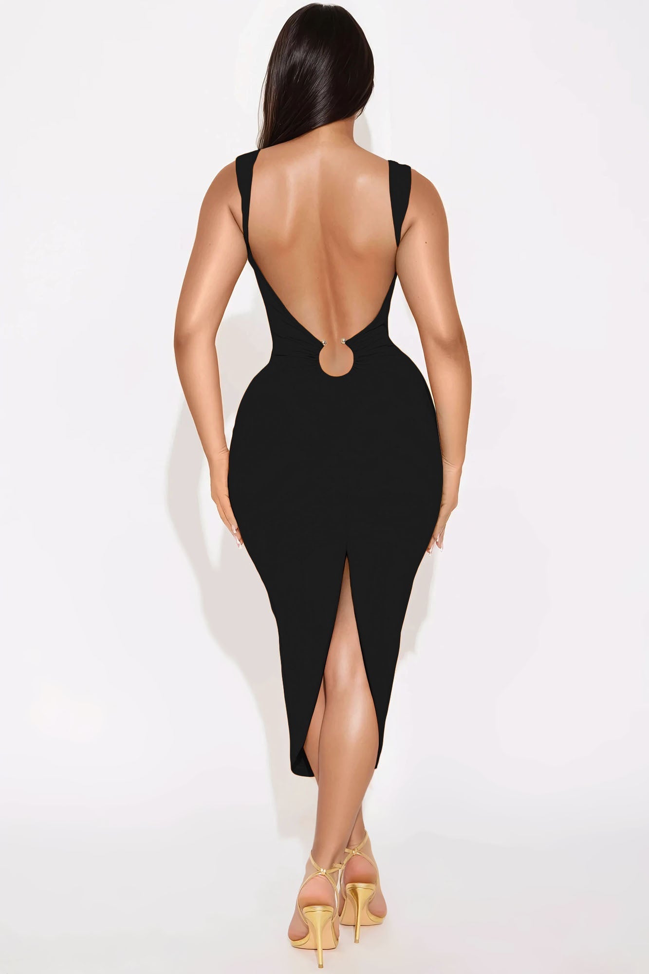 Paloma Backless Midi Dress - Black