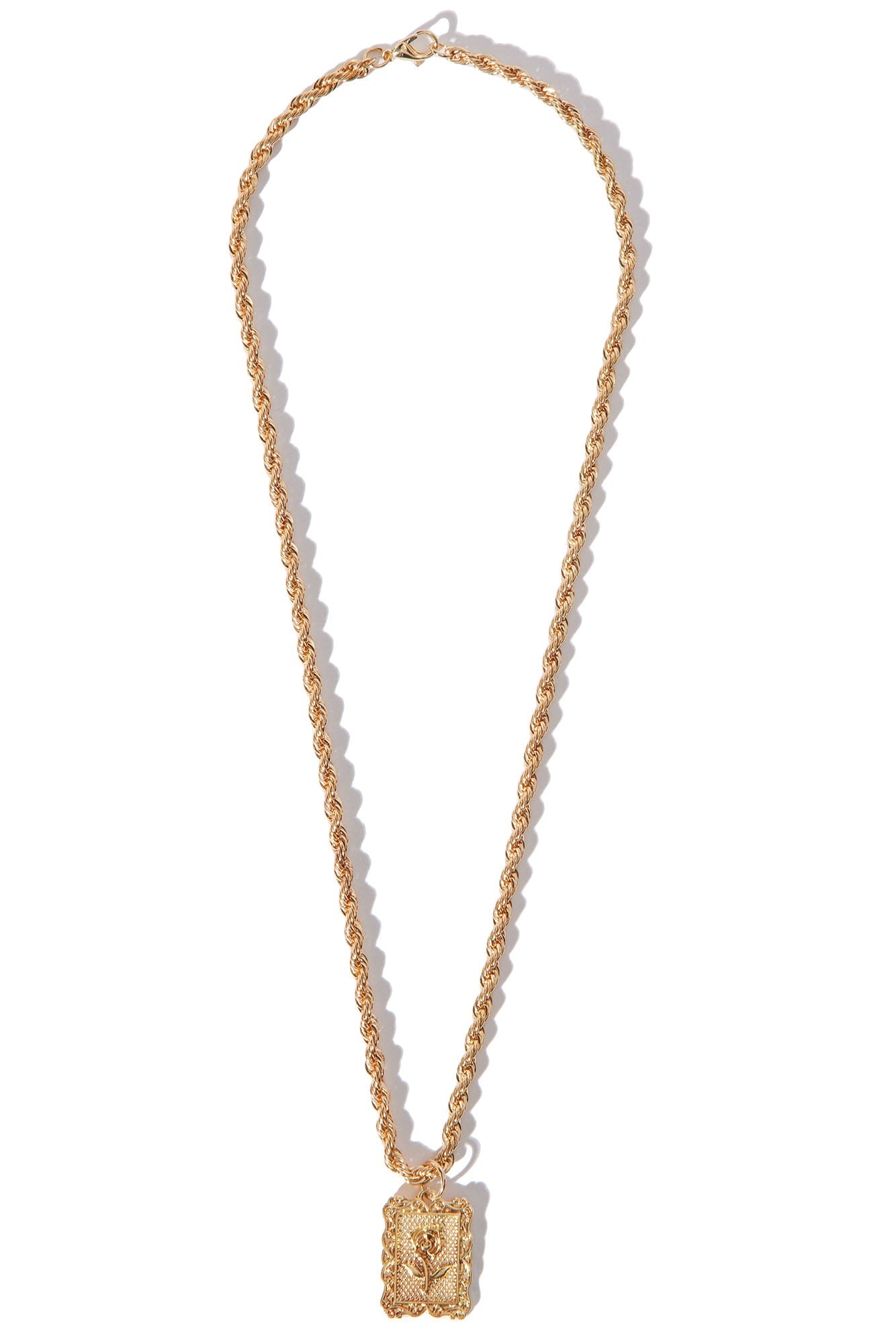 Rose Pendant Rope Chain Necklace - Gold