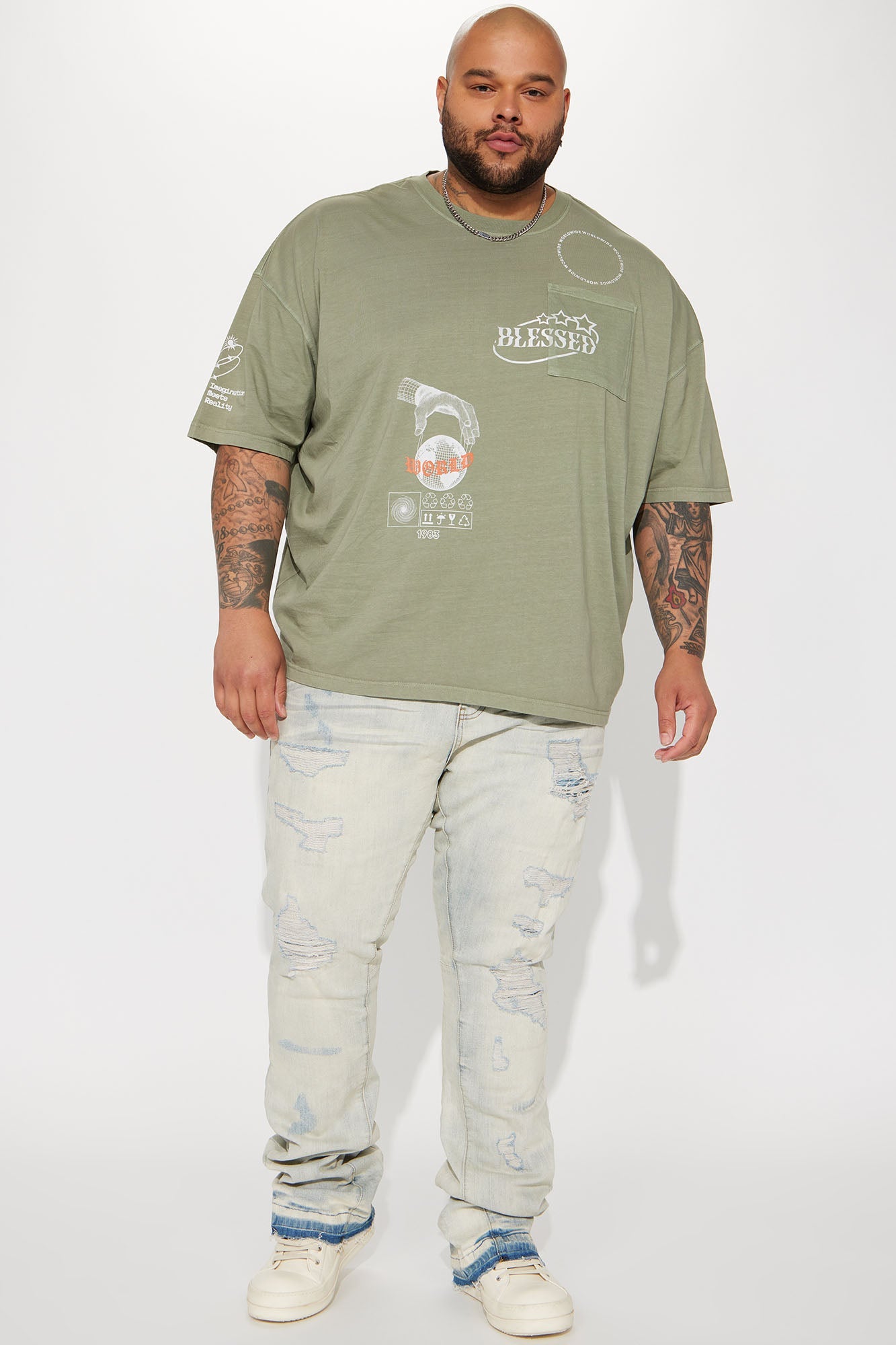 Blessed World Oversized Short Sleeve Tee - Olive