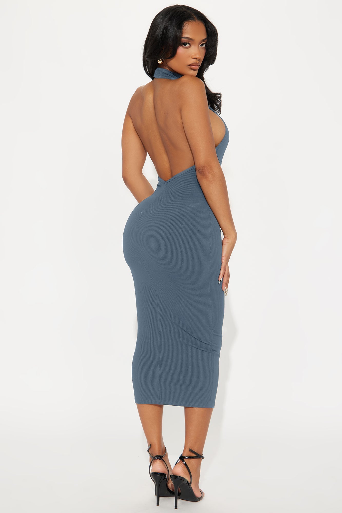 Cassandra Snatched Midi Dress - Charcoal