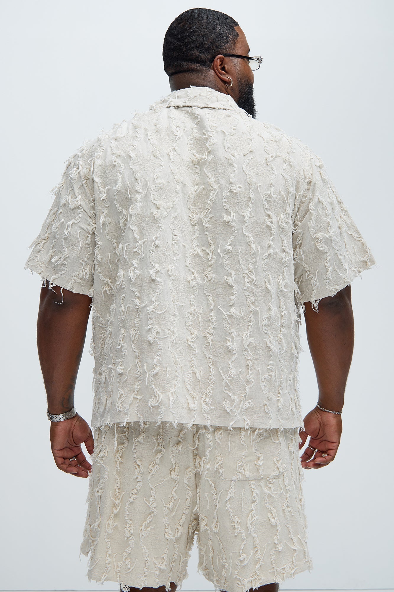 Frayed Jacquard Linen Shirt - Off White