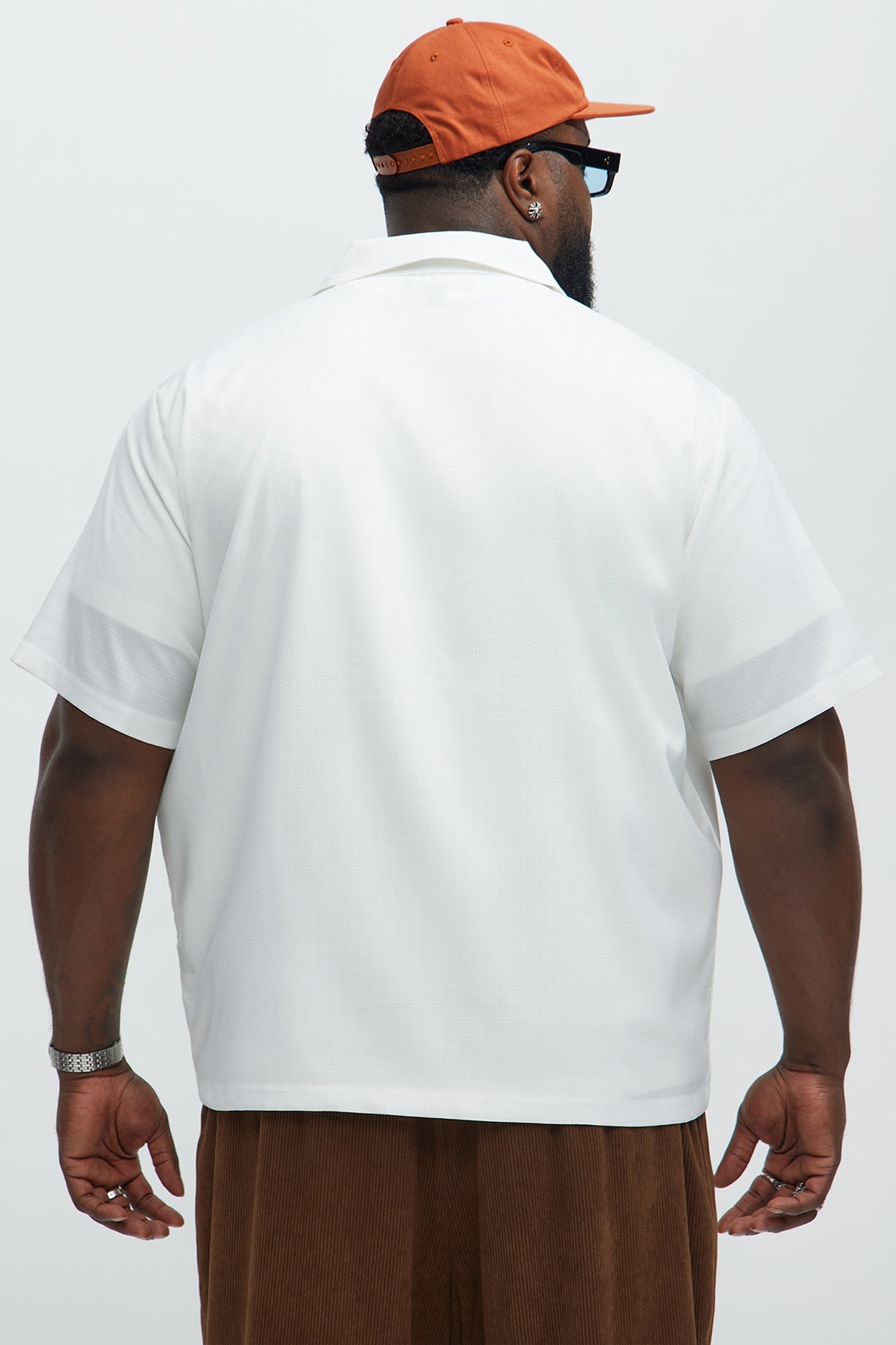 Desert Embroidered Cuban Collar Button Up - White