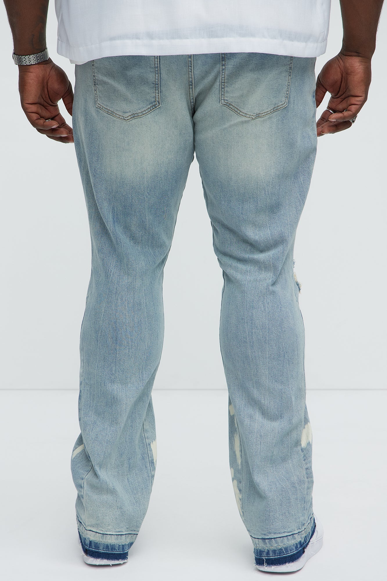 Apex Splotter Ripped Stacked Skinny Flare Jeans - Light Blue Wash
