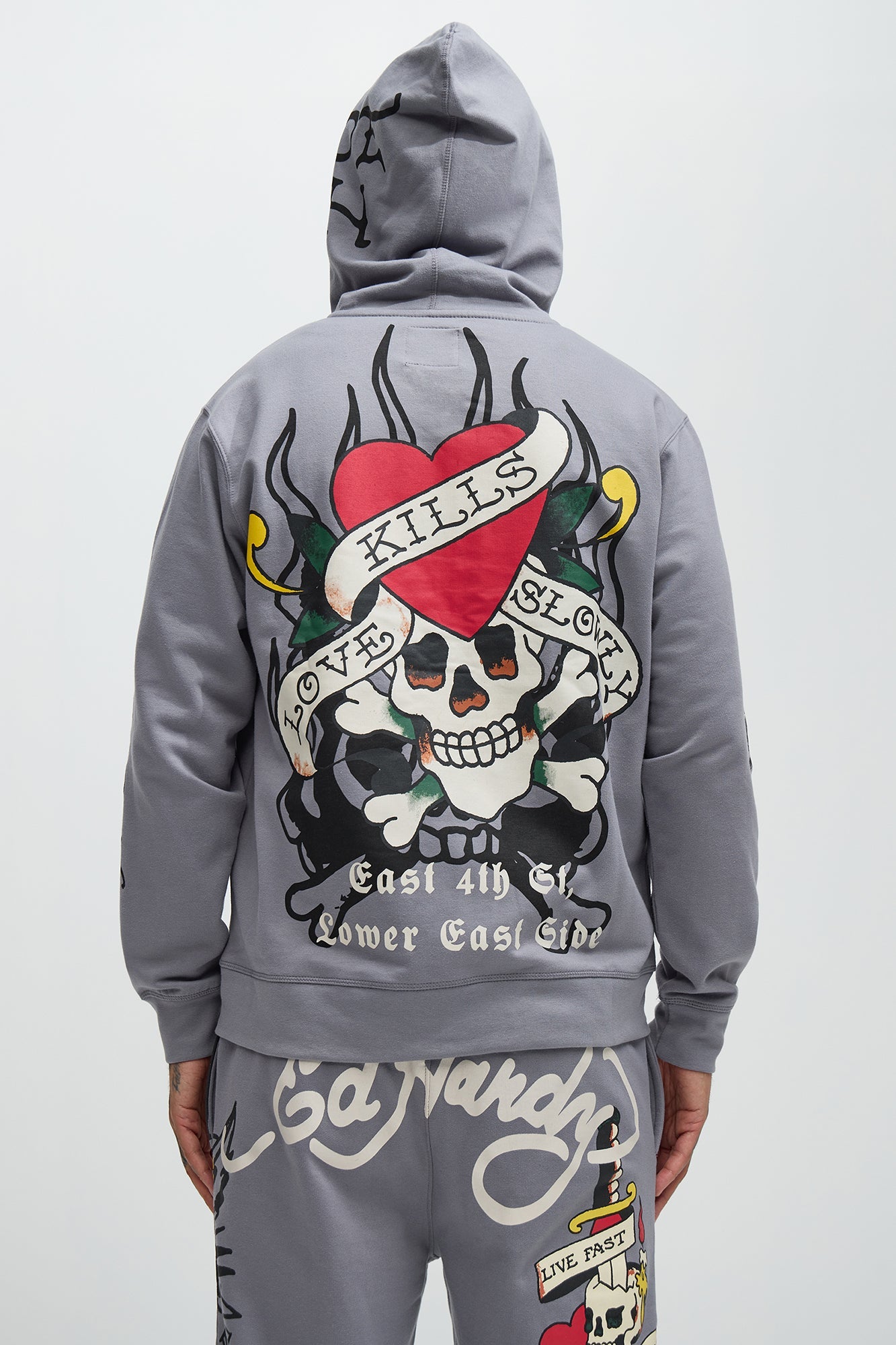 Ed Hardy Love Kills Zip Up Hoodie - Grey