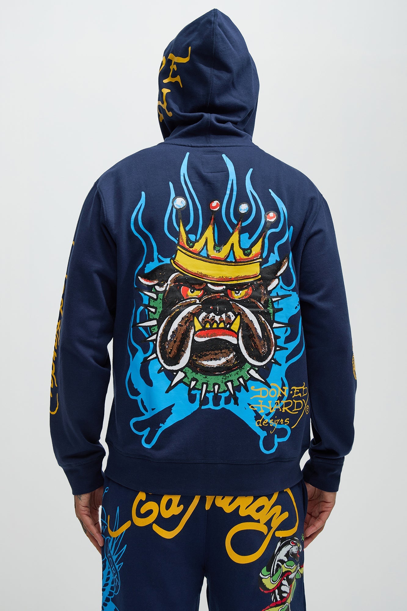 Ed Hardy Panther Bulldog Zip Up Hoodie - Navy