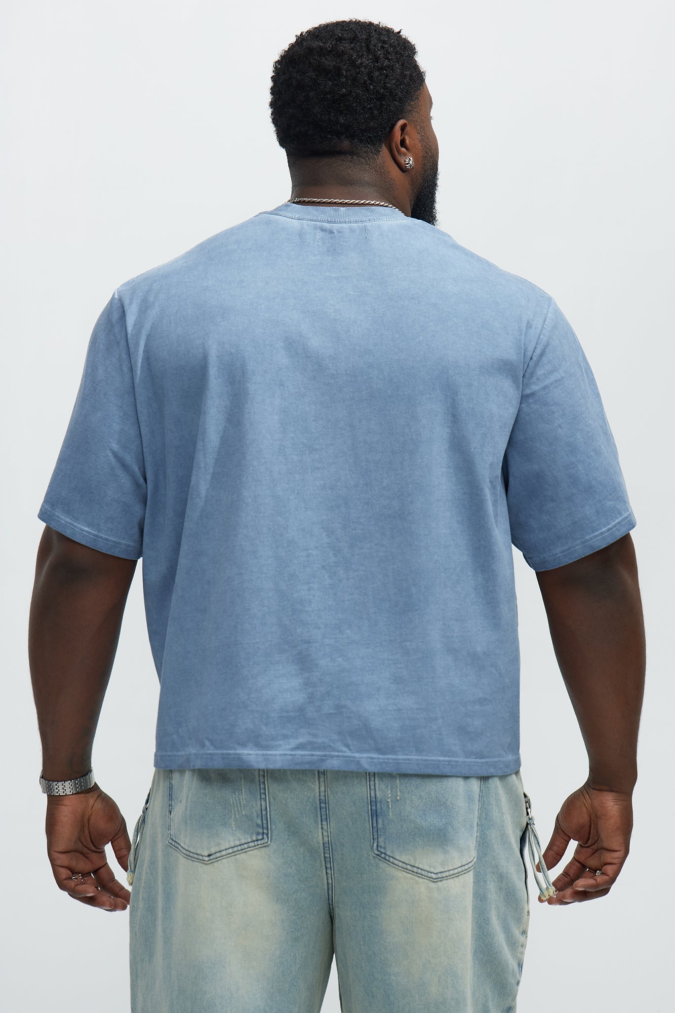 Tinted Wash Boxy Cropped Heavyweight Short Sleeve Tee - Blue