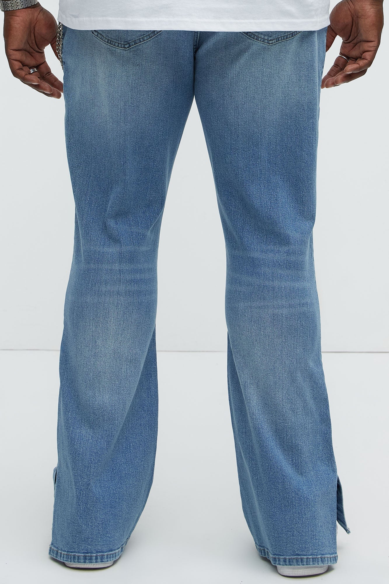Upstanding Slit Stacked Slim Flare Jeans - Light Blue Wash
