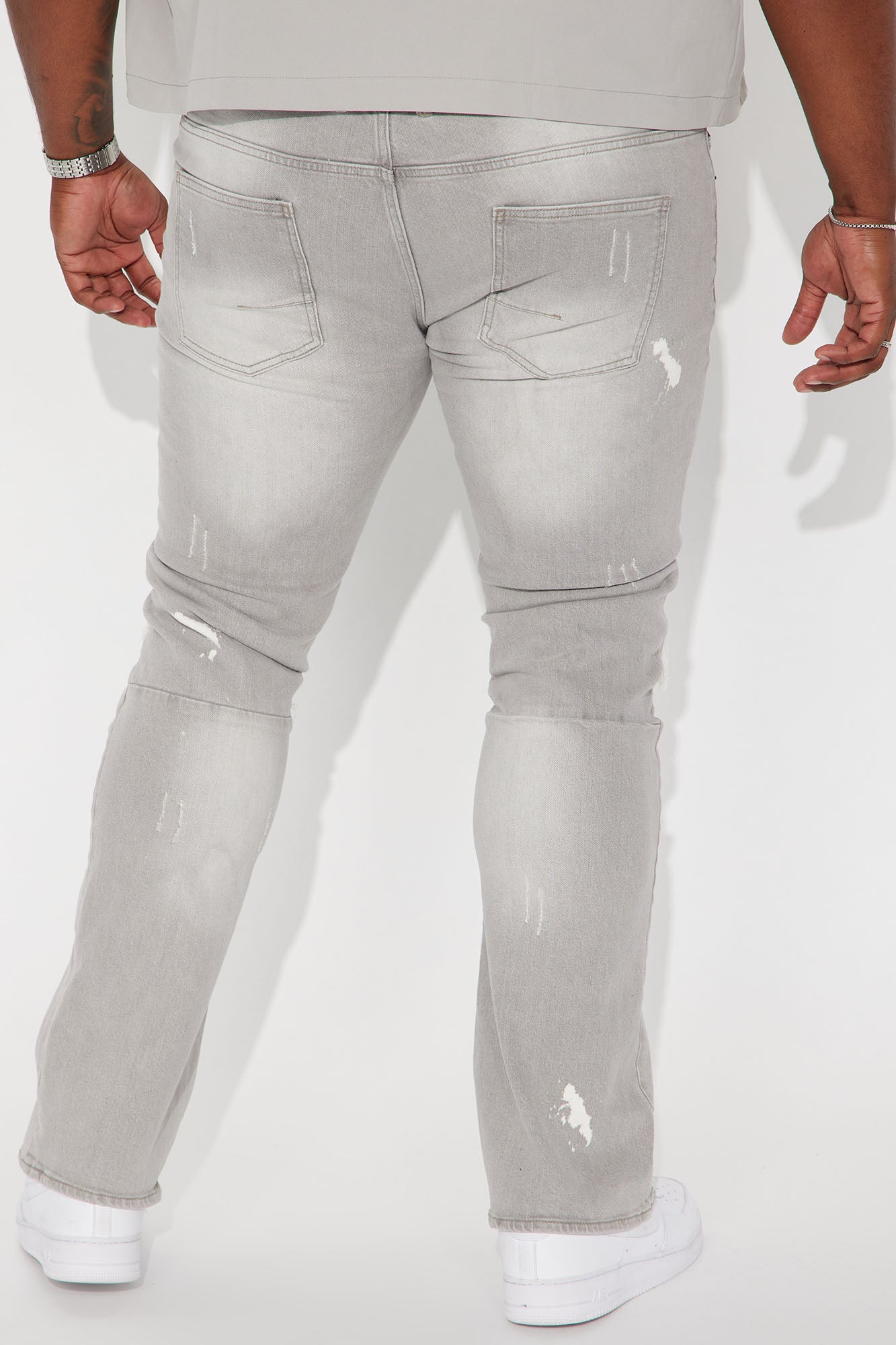 Ripped Stacked Skinny Flare Jeans - Grey