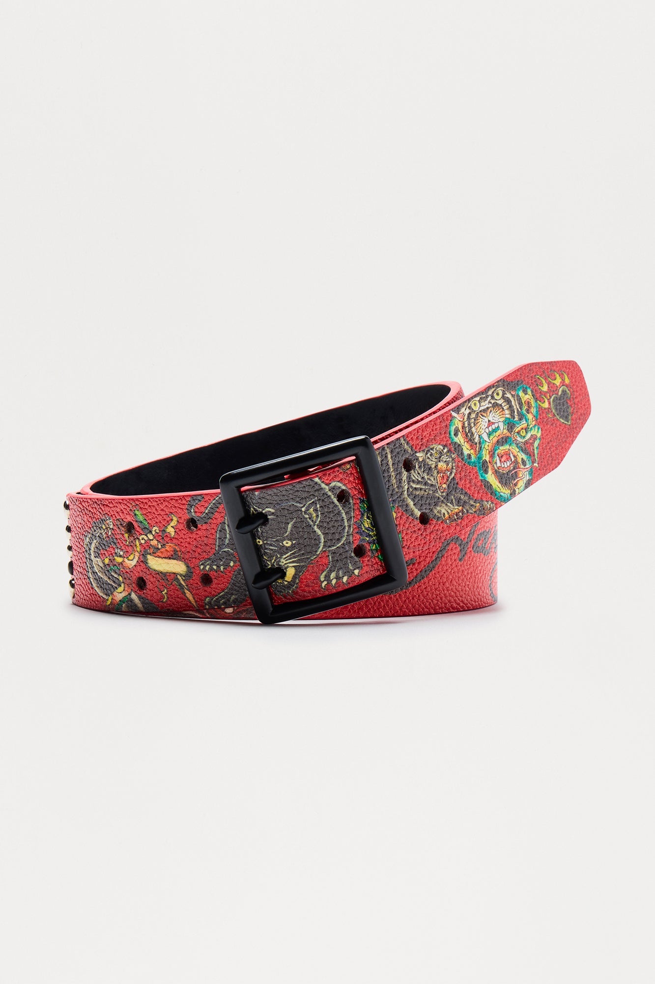 Ed Hardy Riveted Panther Belt - Red