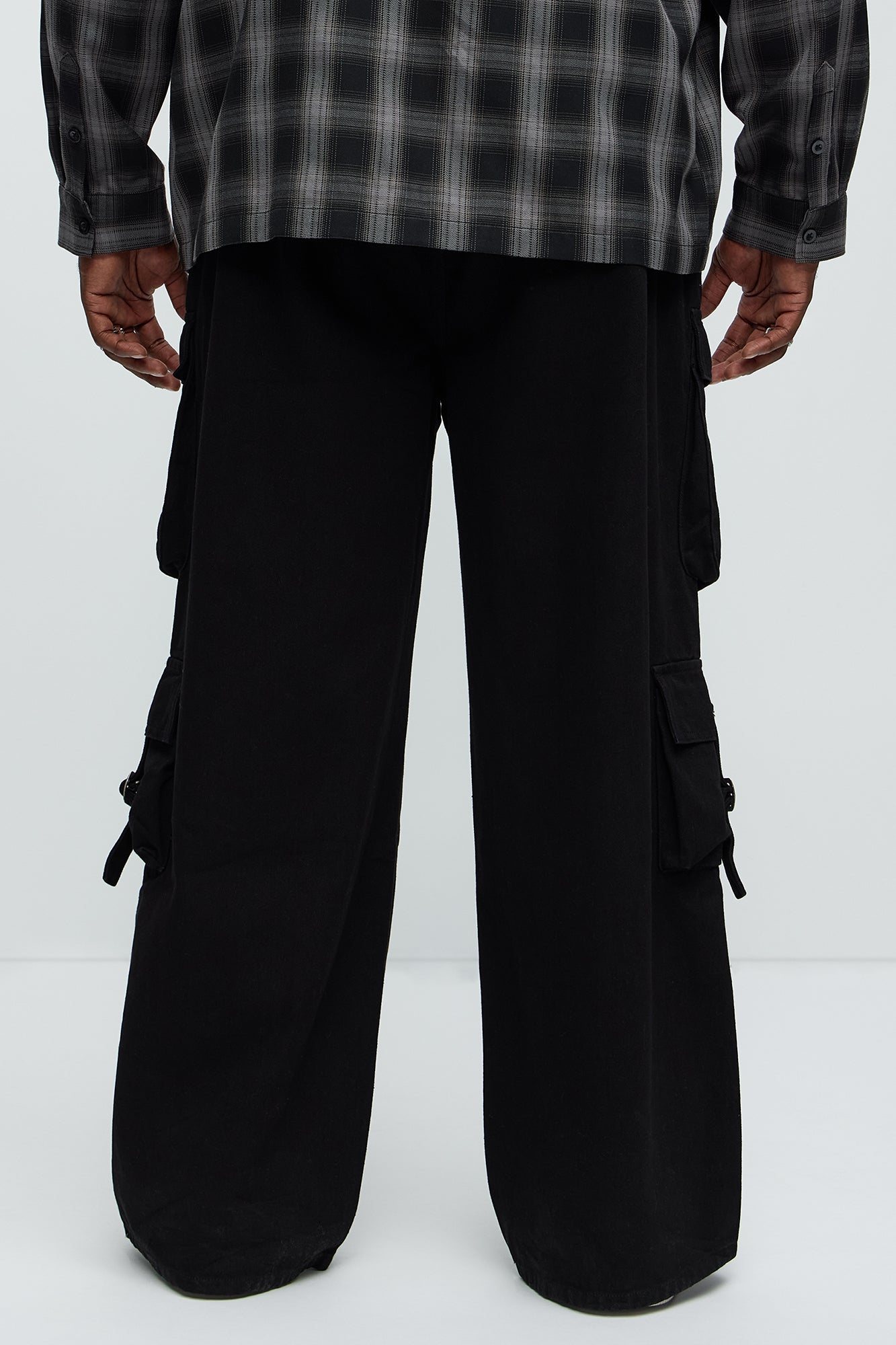 These Streets Cargo Buckle Straps Baggy Jeans - Black