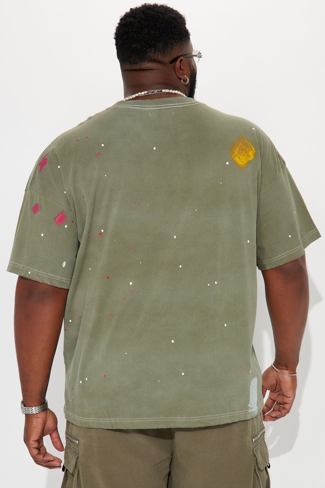 GOAT Paint Splatter Oversized Short Sleeve Tee - Olive