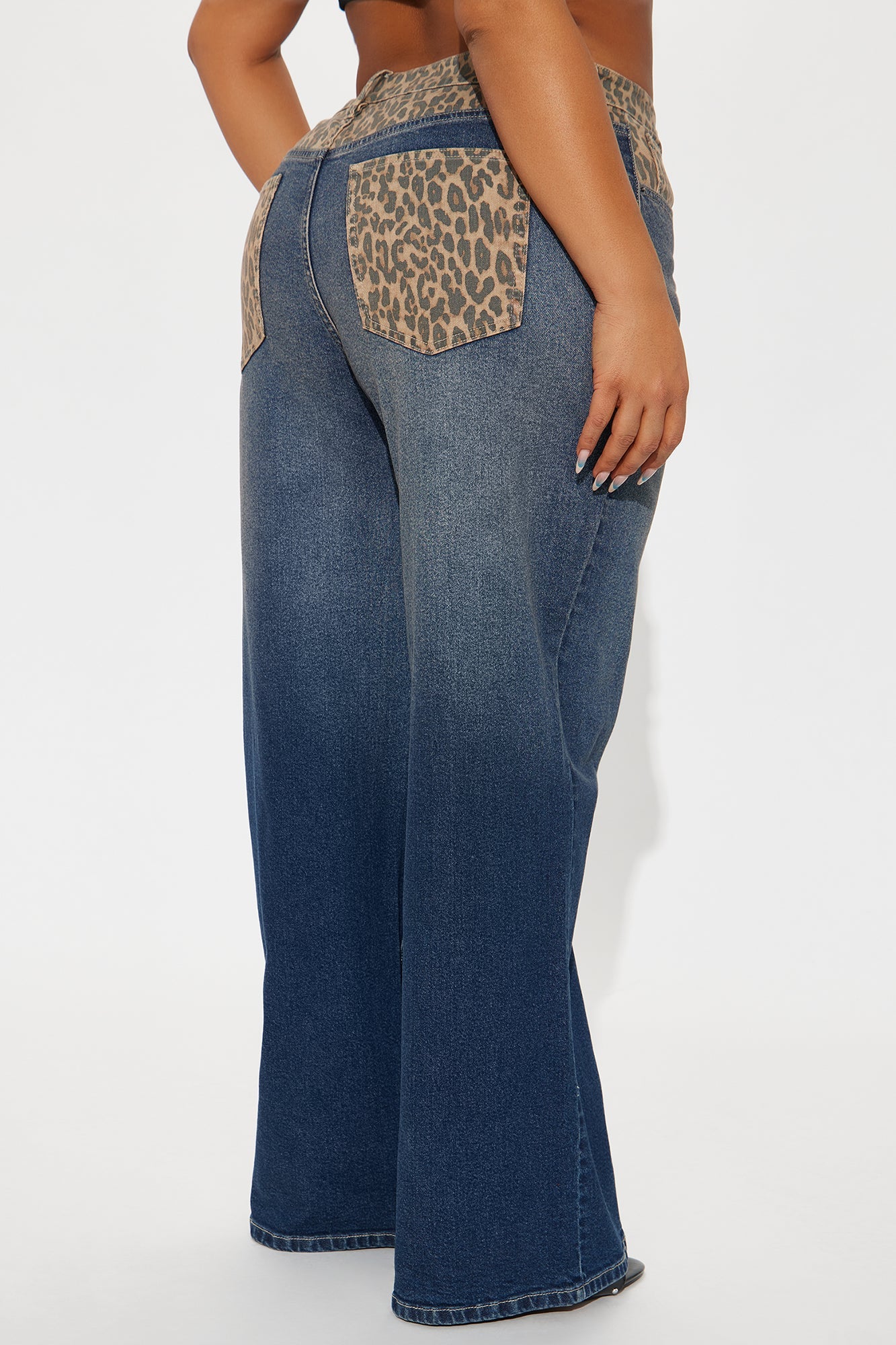 Wild At Heart Leopard Contrast Wide Leg Jeans - Dark Wash