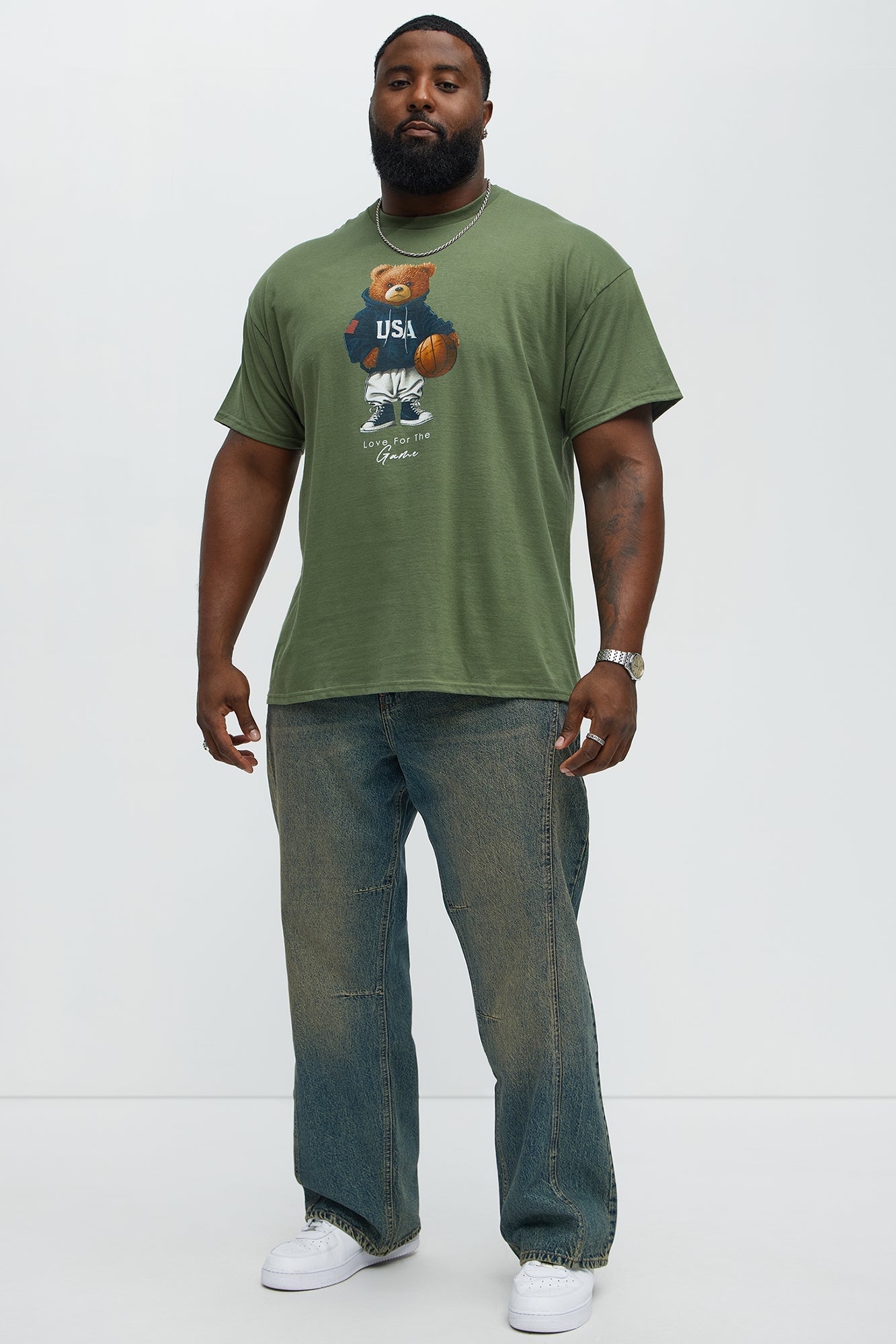 USA Teddy Basketball Short Sleeve Tee - Military Green