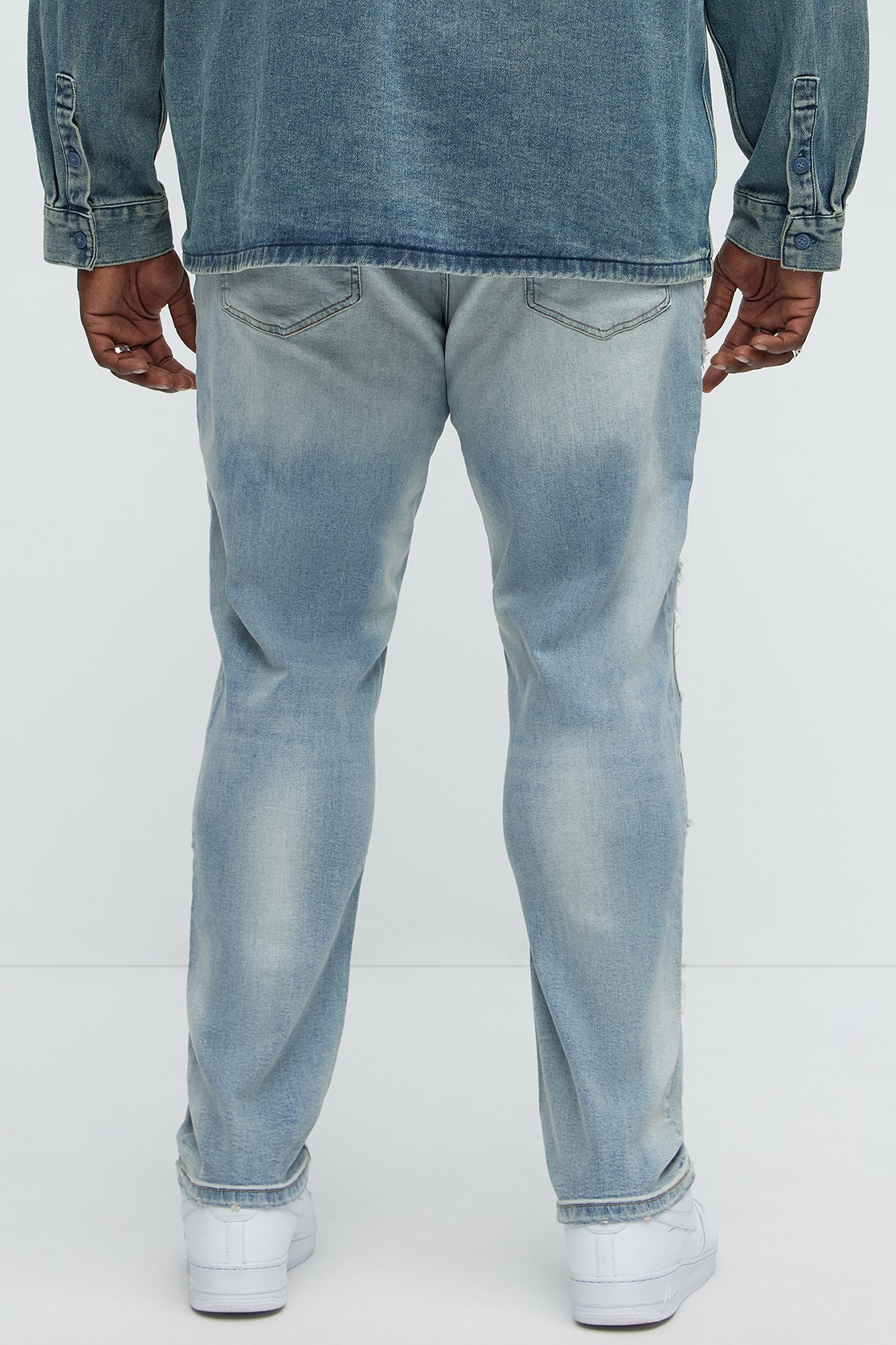 Shredded Patchwork Skinny Jeans - Light Wash