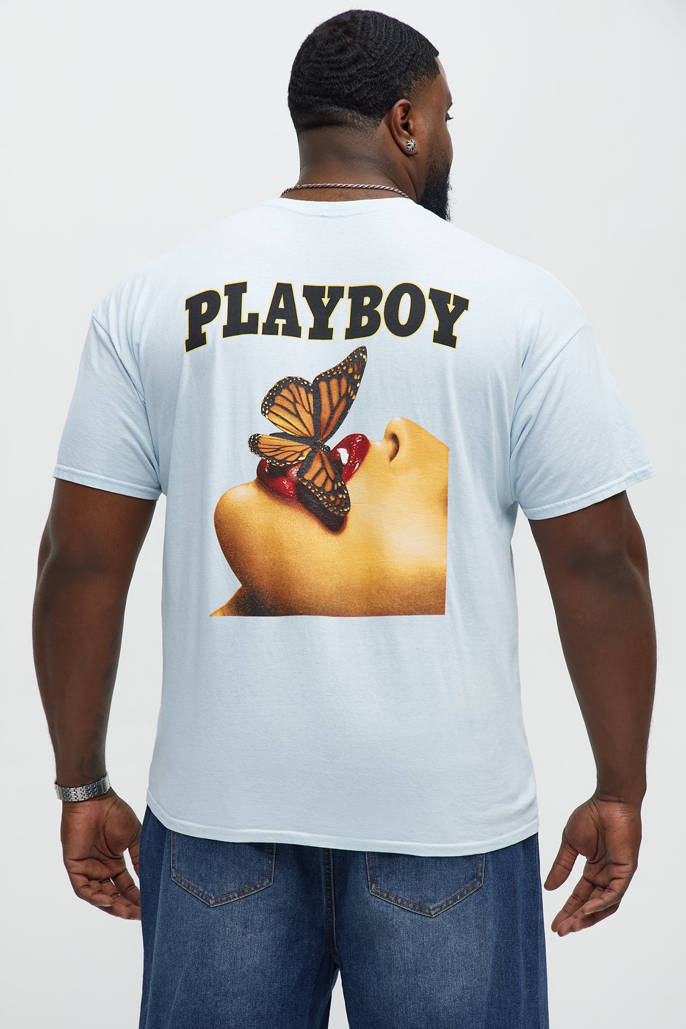 Playboy Butterfly Pinup Short Sleeve Tee - Light Blue