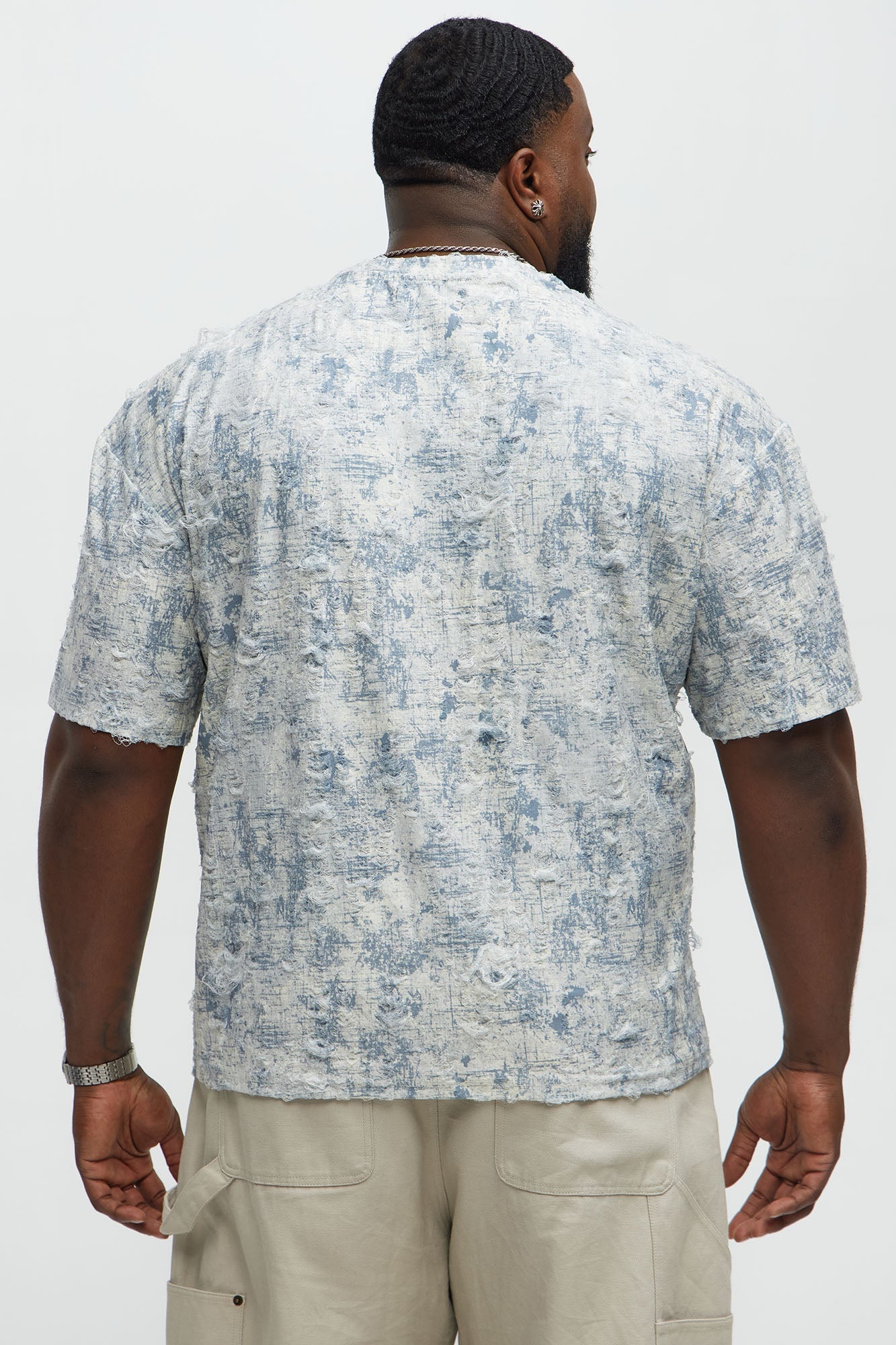 Distressed Relaxed Short Sleeve Tee Shirt - Cream