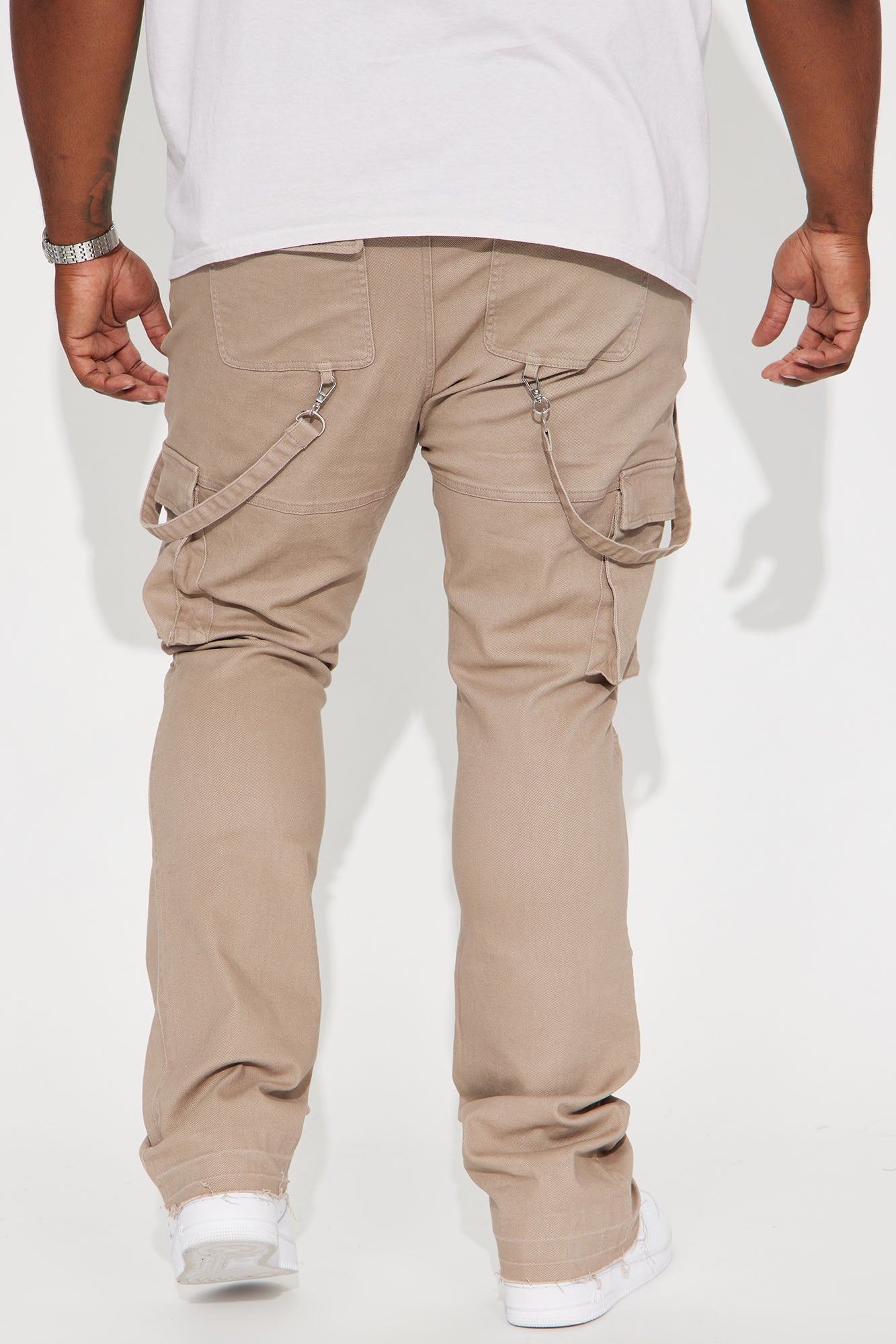 Strapped In Cargo Stacked Skinny Flare Jeans - Taupe