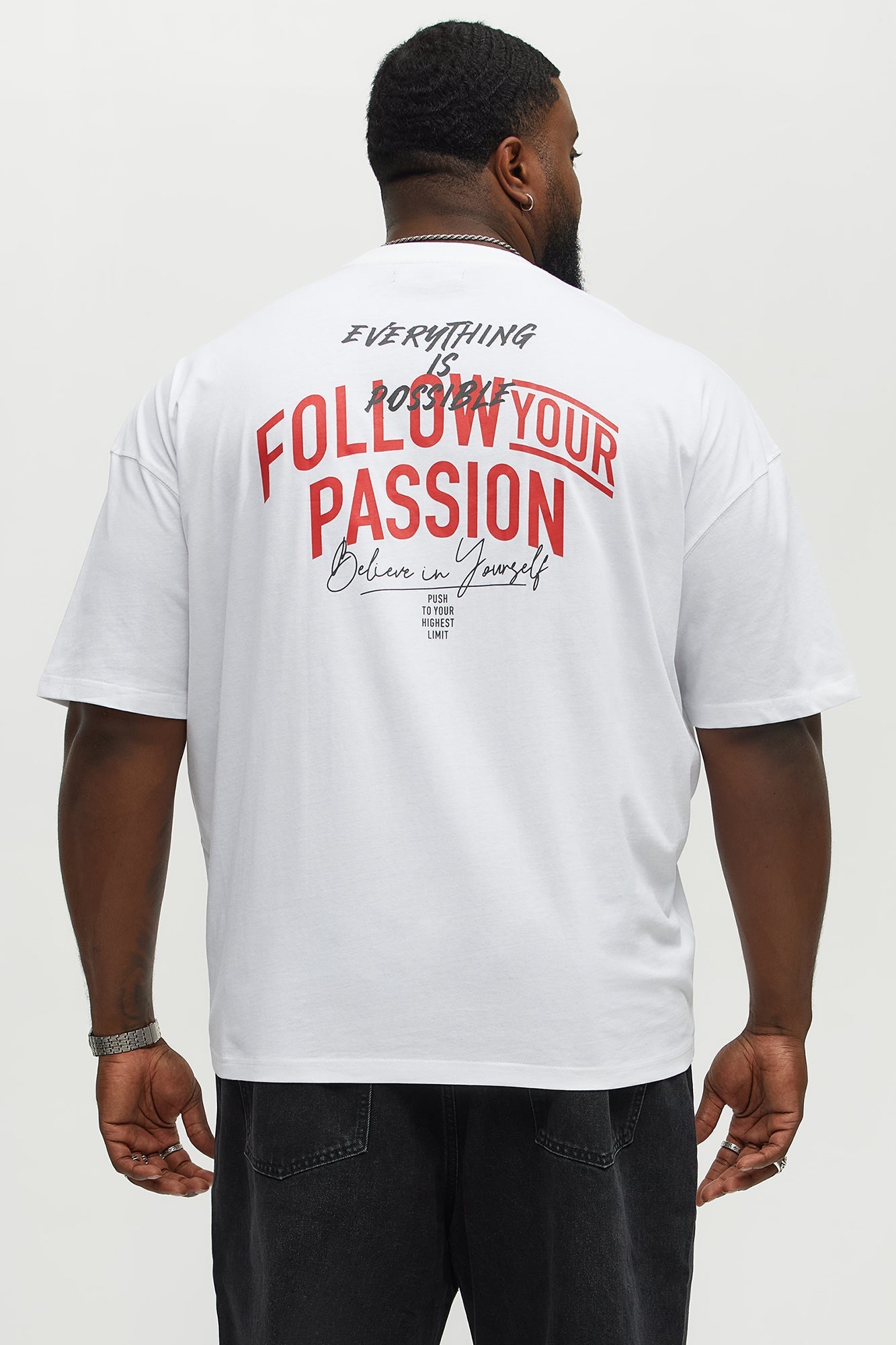 Follow Your Passion Oversized Short Sleeve Tee - White