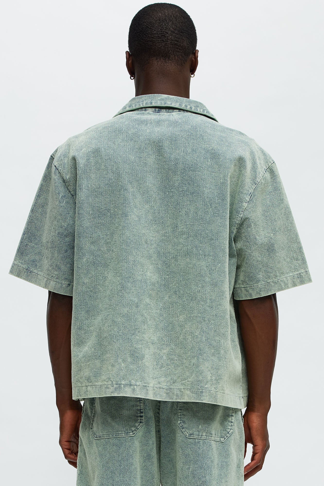 Ohio Corduroy Cuban Collar Cropped Short Sleeve Shirt - Blue/combo