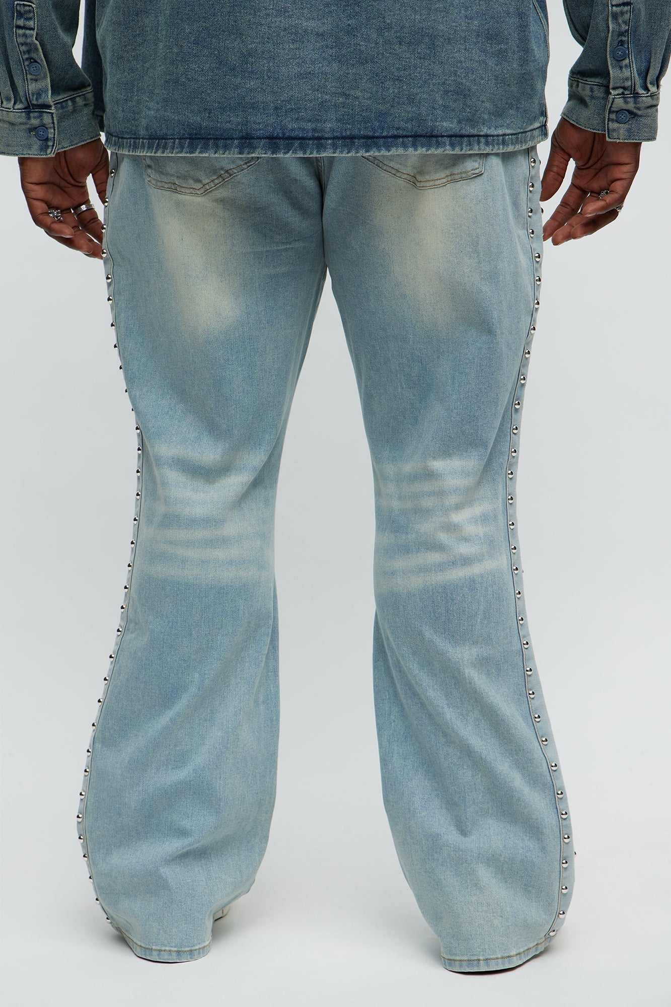 Stacked Slim Flare Stud On The Side Jeans - Light Wash