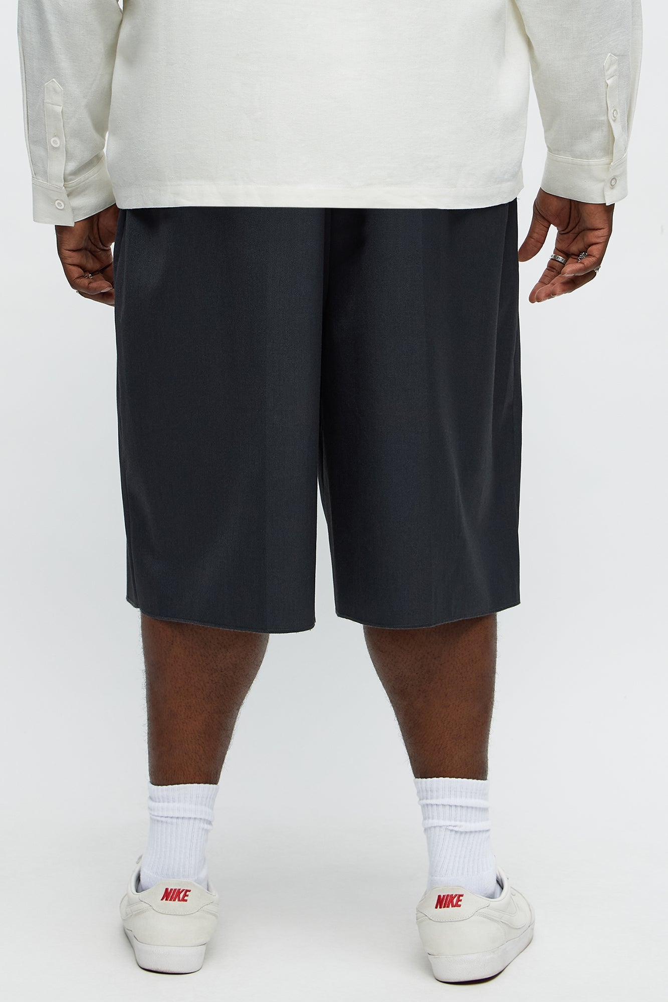 Baggy Pleated Trouser Shorts - Grey