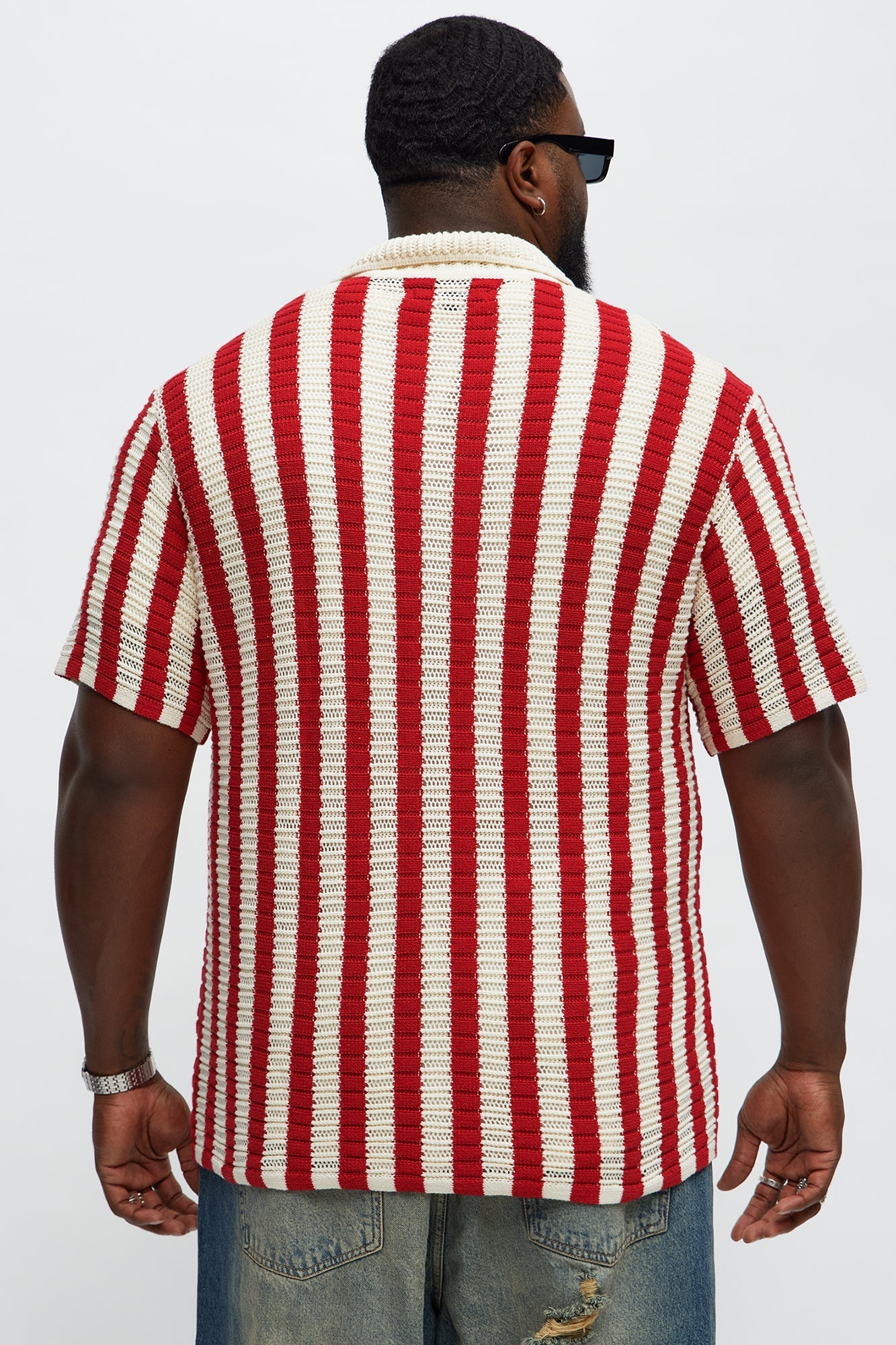 Clark Striped Knit Button up Shirt - Red/combo