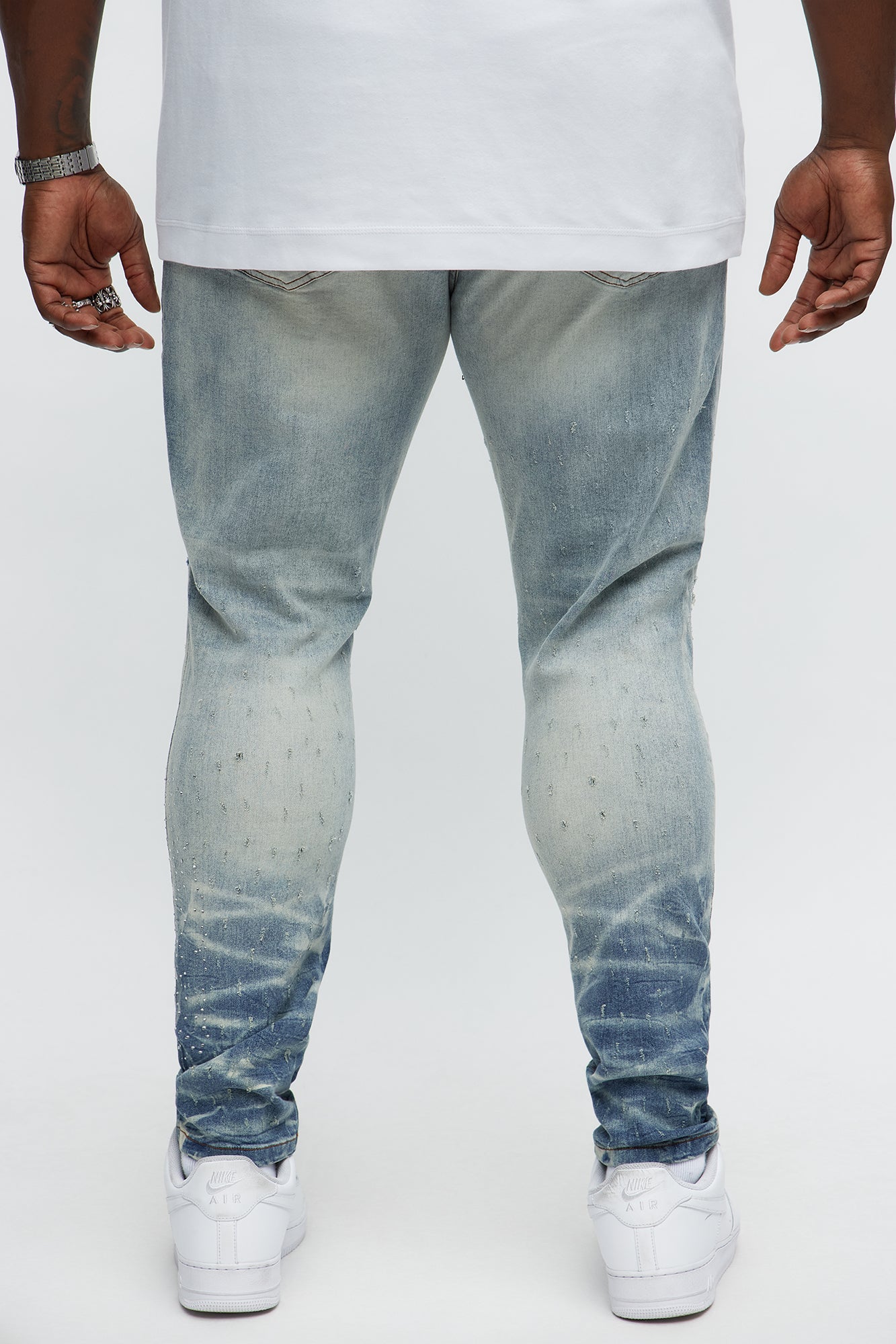 Young Star Jeweled Distressed Skinny Jeans - Medium Blue Wash