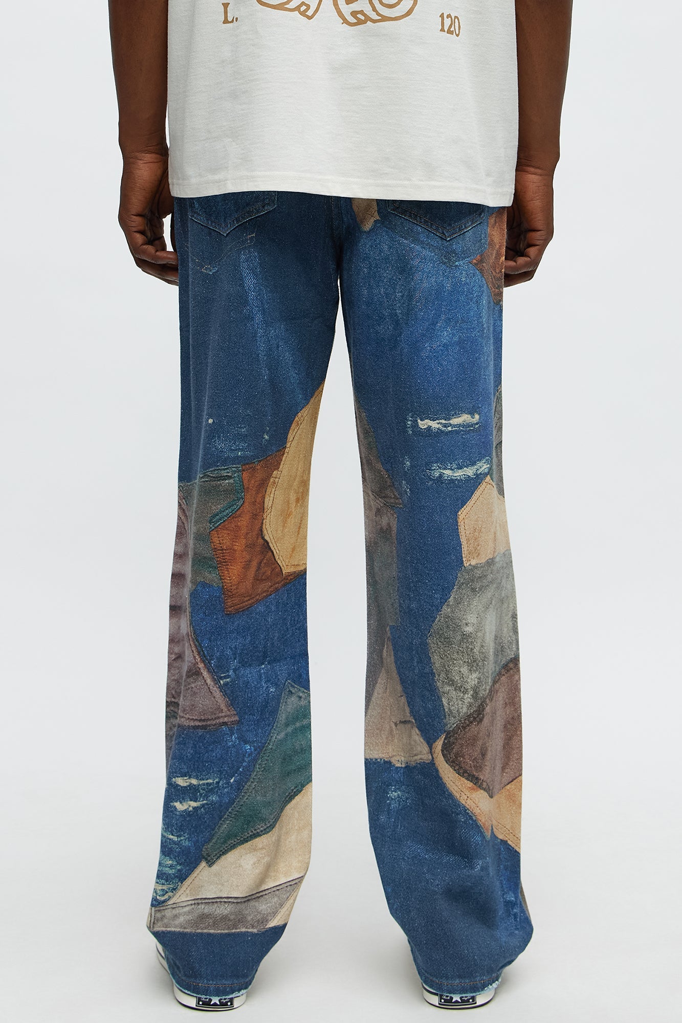 Straight Western Patched Printed Jeans - Dark Wash