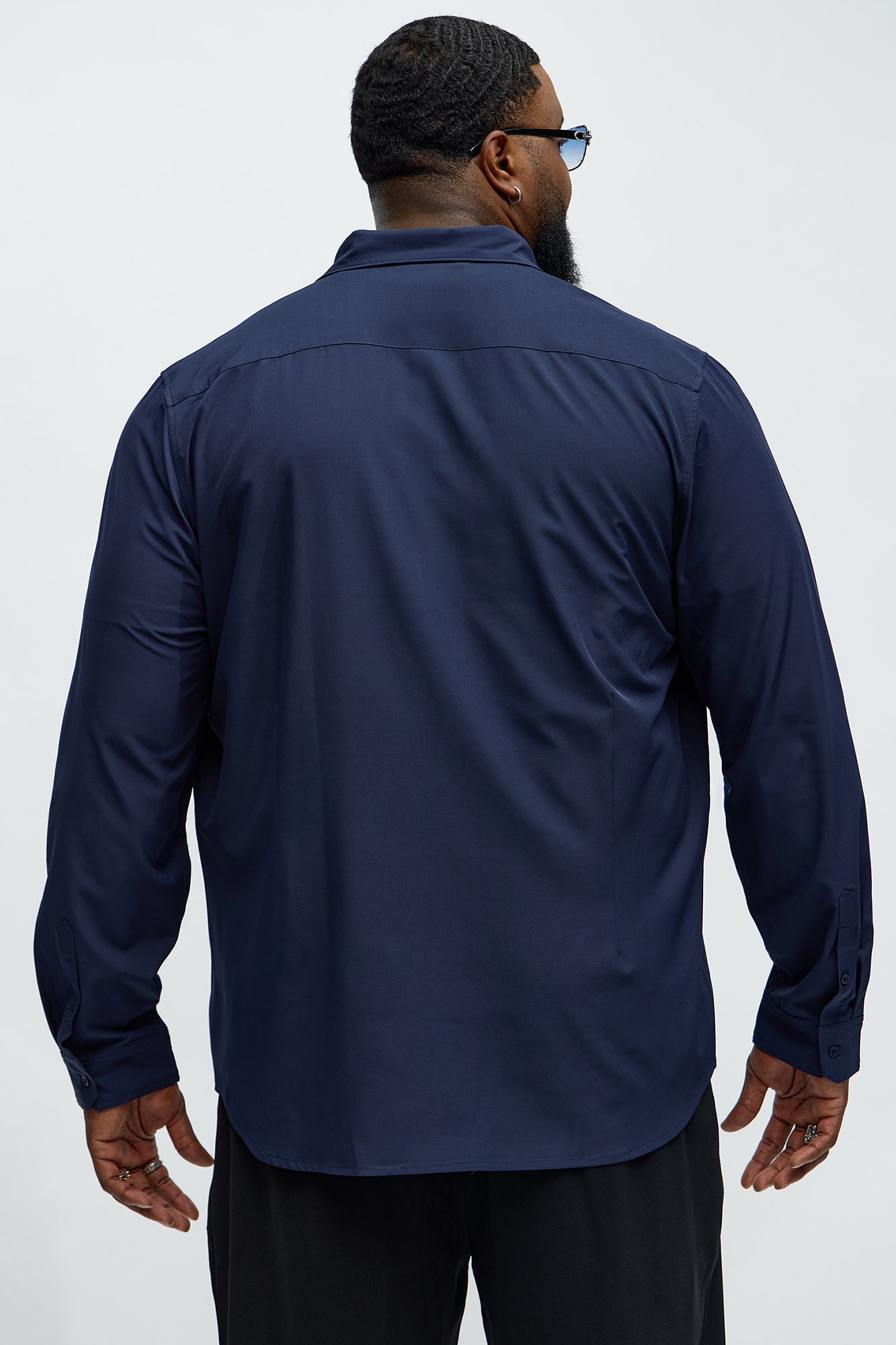 Slim Long Sleeve Stretch Shirt - Navy