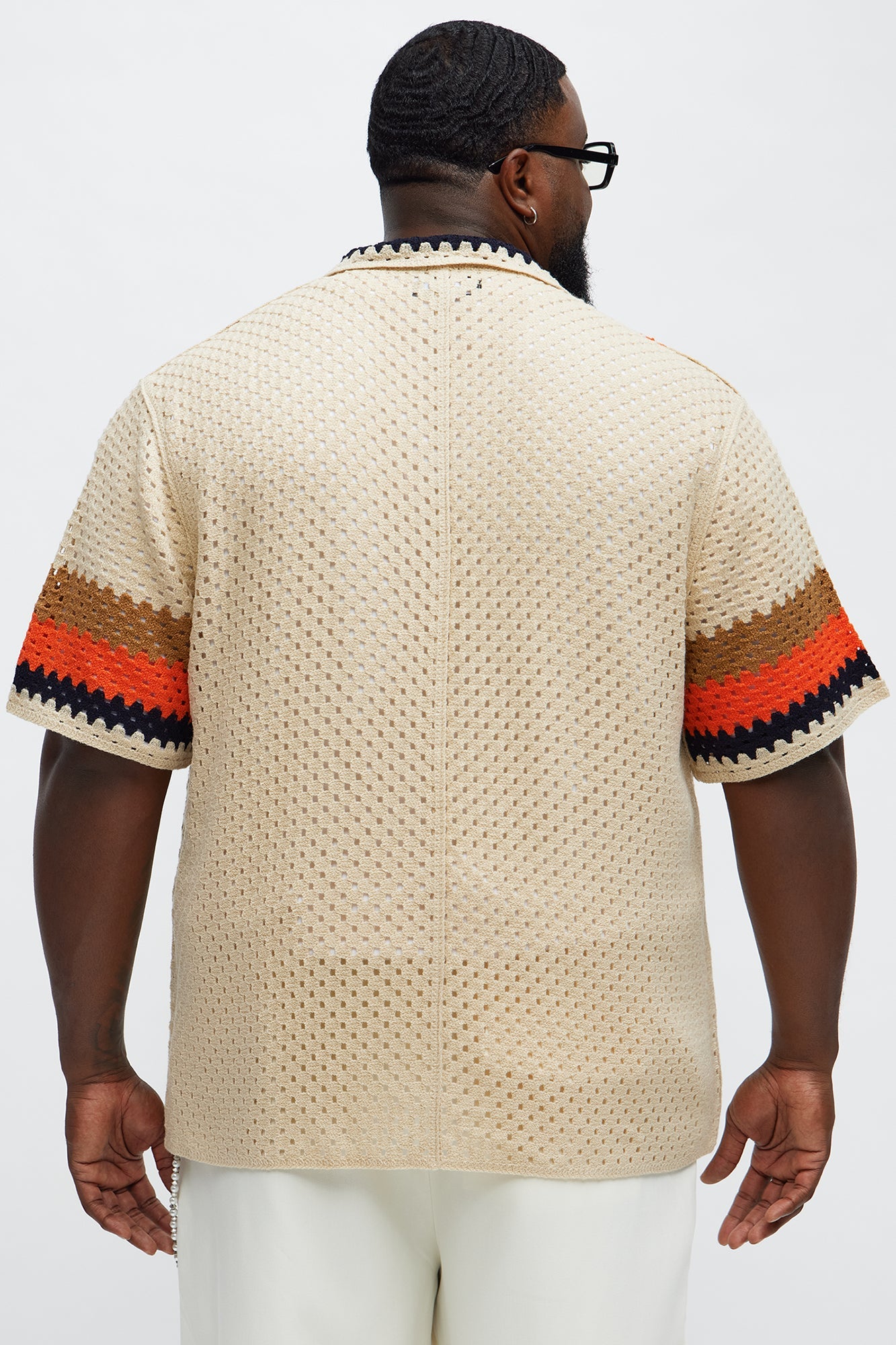Resort Life Crochet Cuban Collar Shirt - Tan/Multi