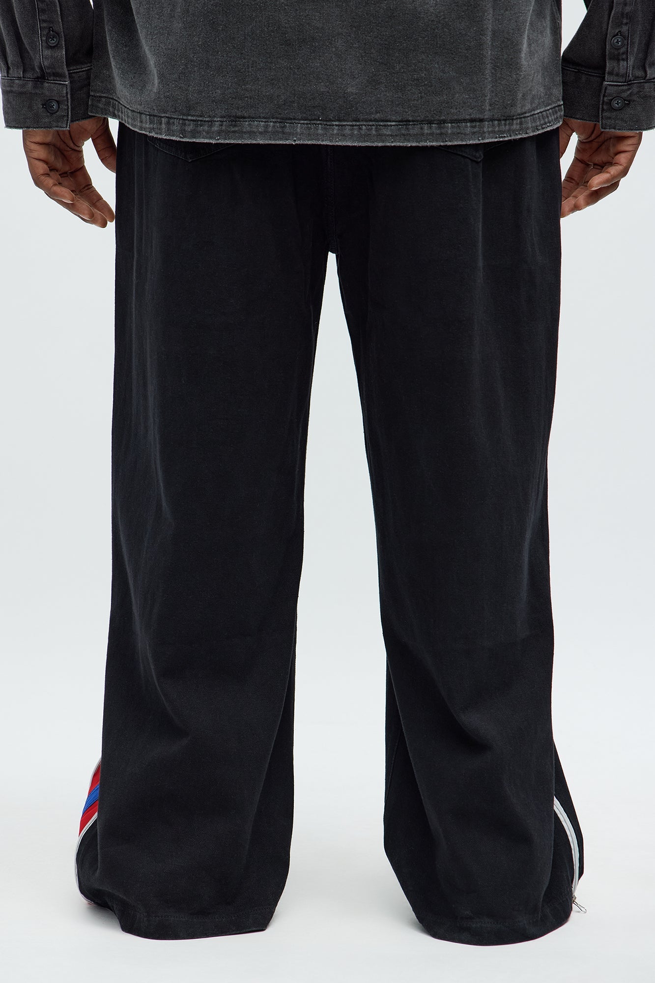 Baggy Side Stripe Zip Hit Jeans - Black