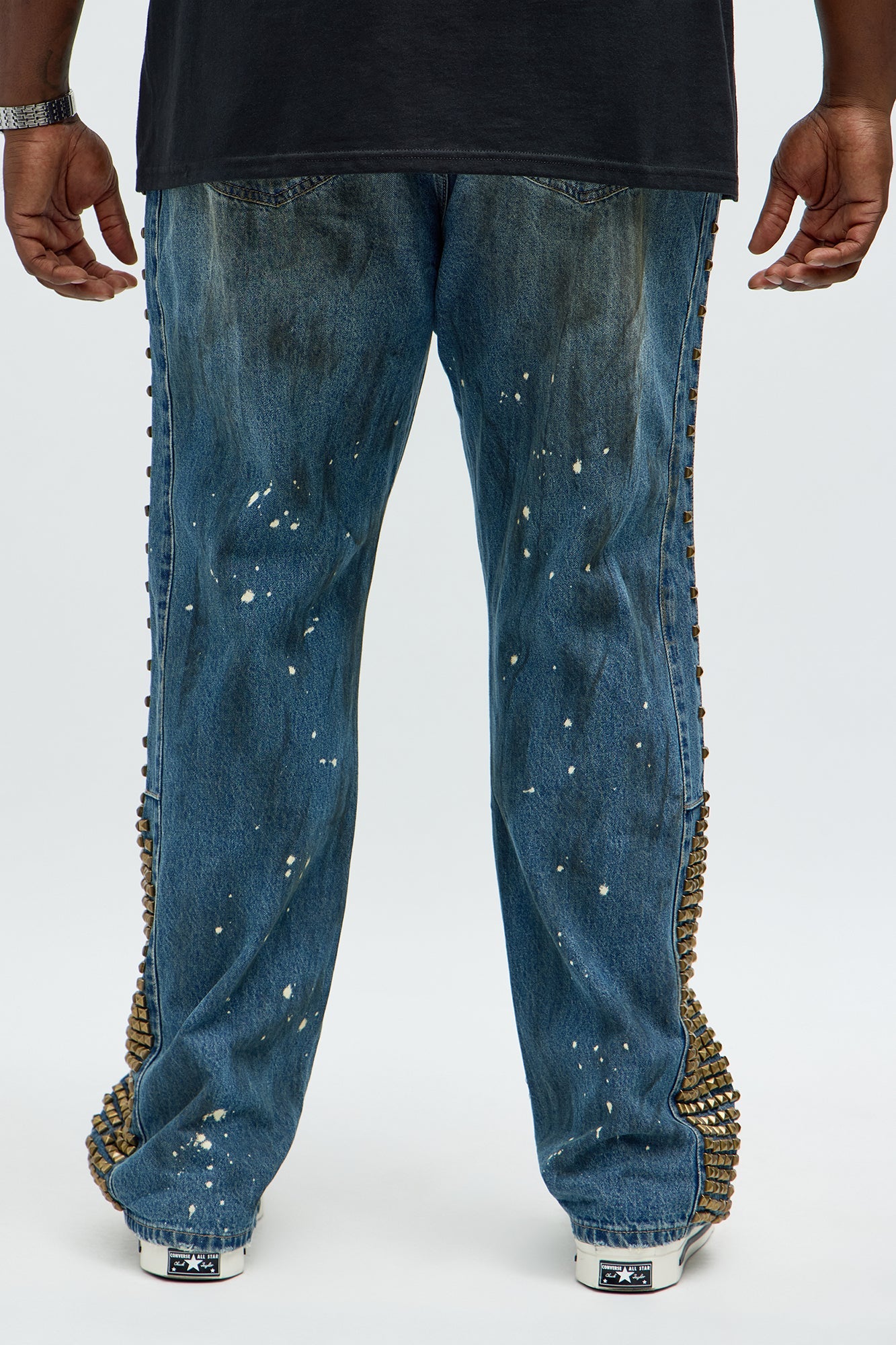 Slim Flare Put Me On Distressed Studded Jeans - Medium Blue Wash