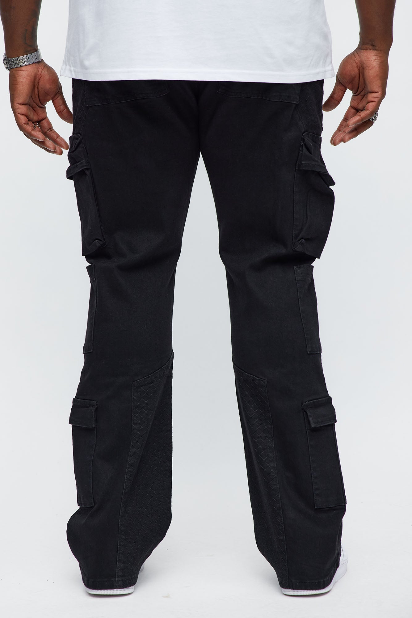 Stacked Slim Flare Rebel Stitch Cargo Jeans - Black