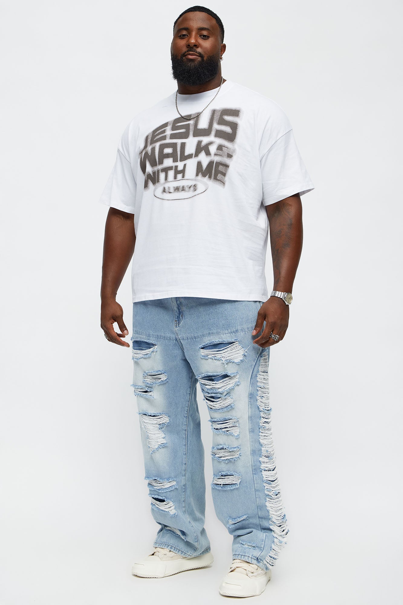 Jesus Walks With Me Always Oversized Short Sleeve Tee - White