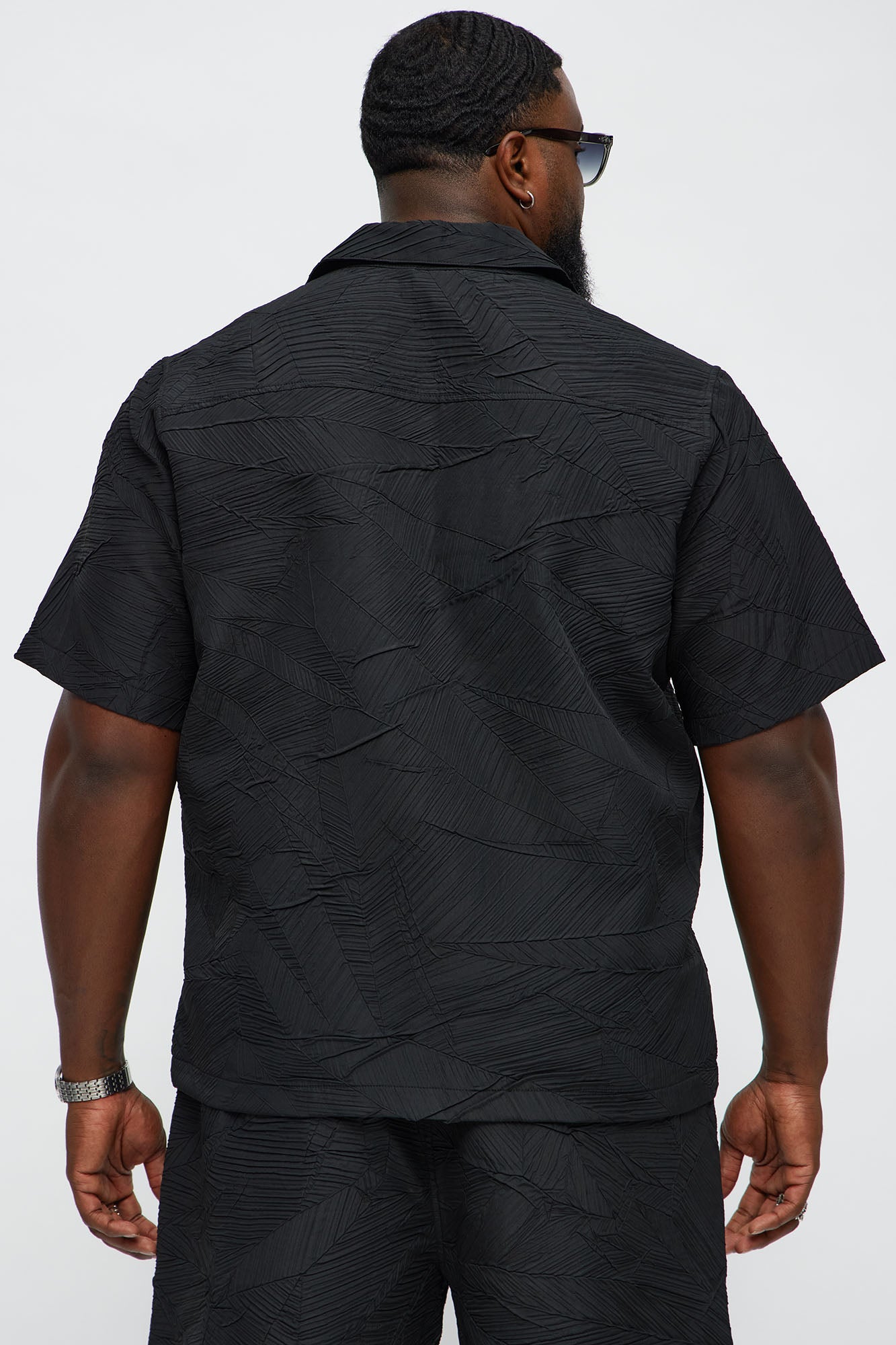 Ponce Textured Cuban Collar Button Up Shirt - Black