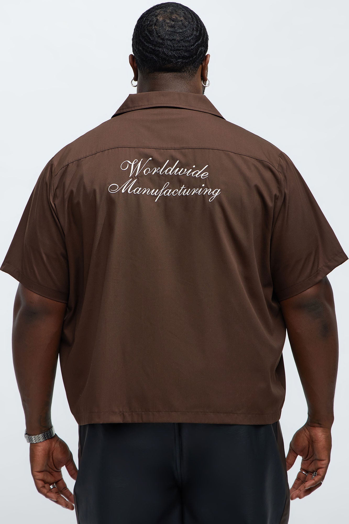 Cropped Worldwide Manufacturing Button Up Shirt - Dark Brown