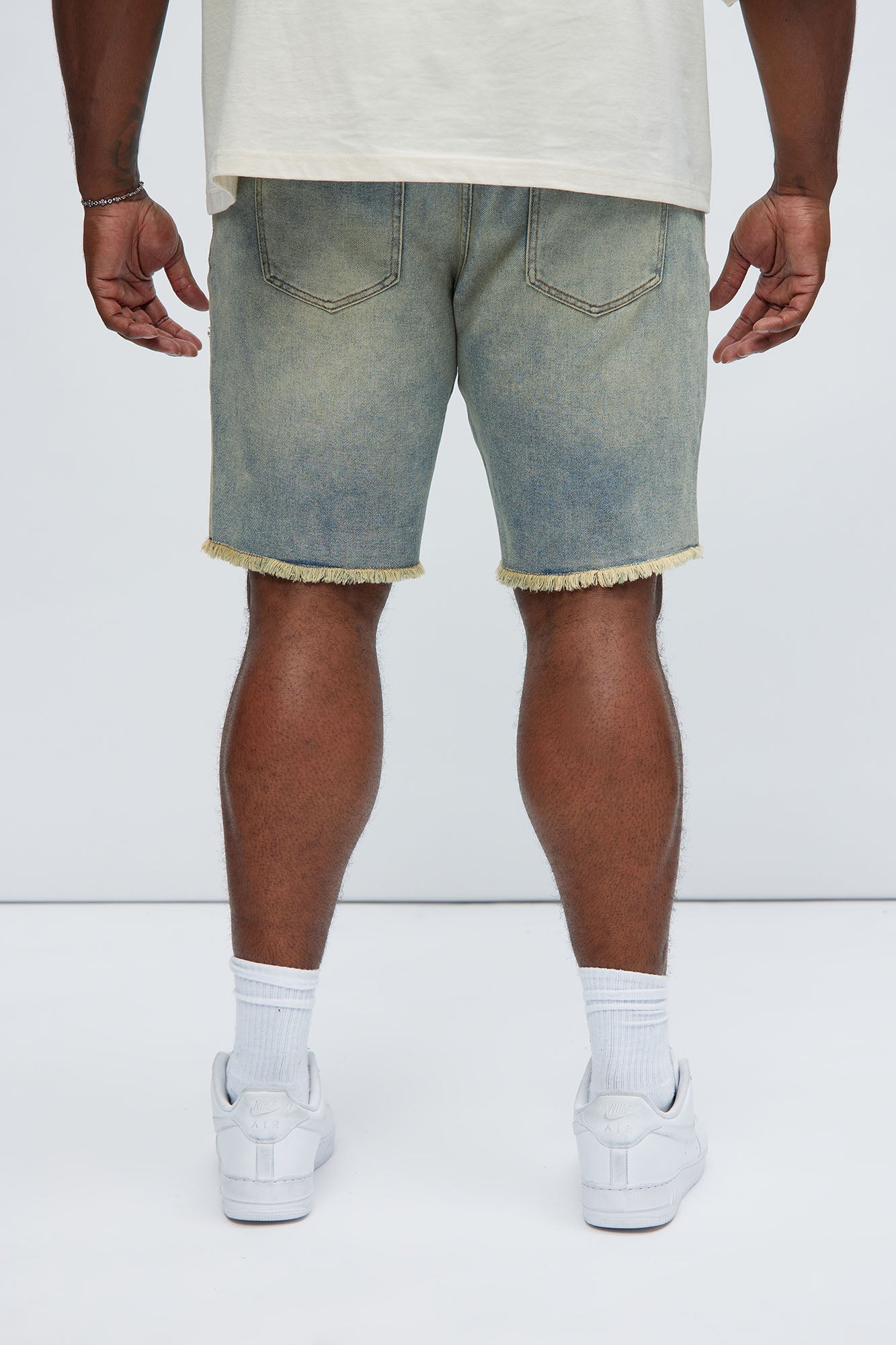 Back To It Distressed Raw Hem Slim Denim Shorts - Vintage Wash