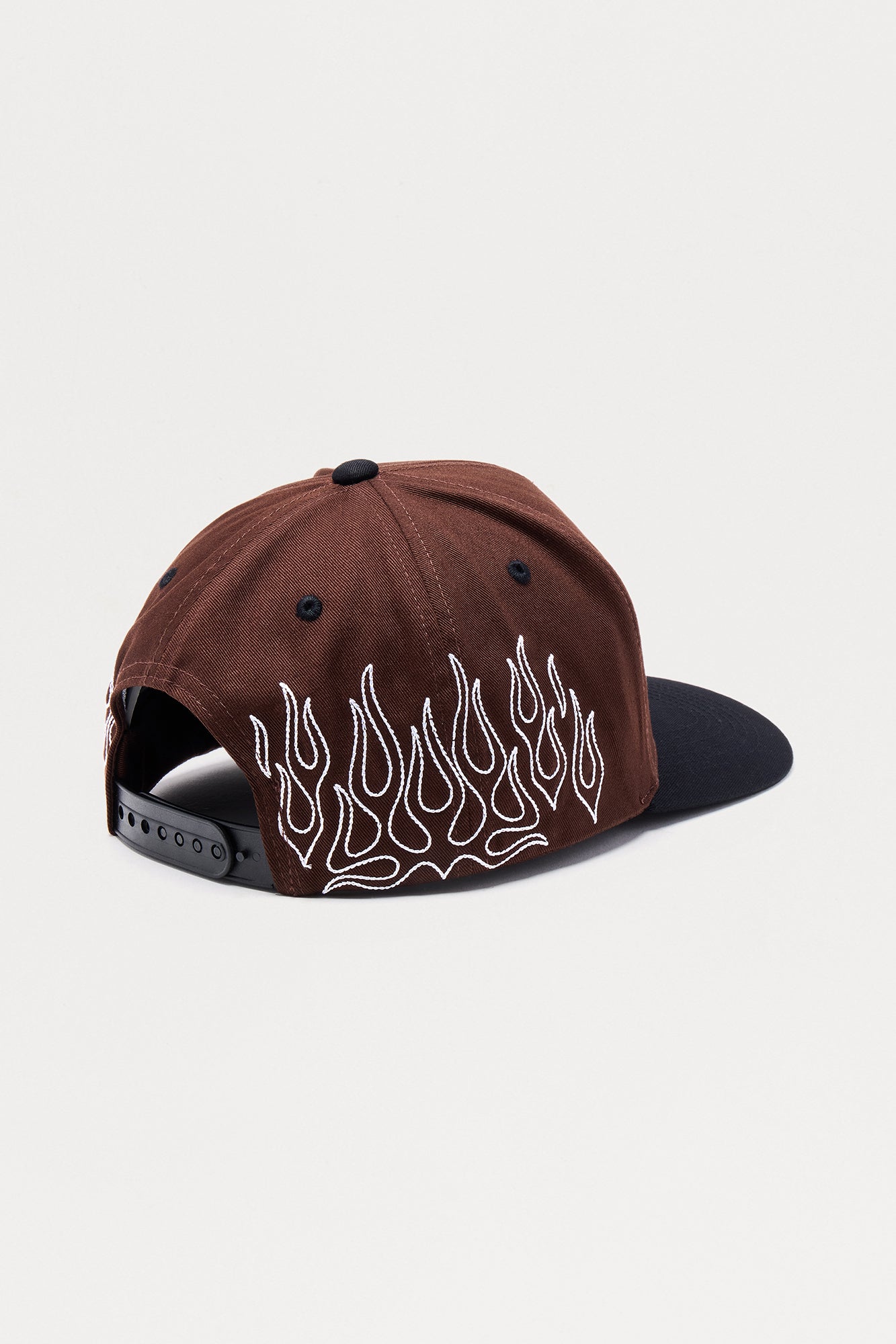 Contrast Stitch Flame Structured Snapback Hat - Brown/combo