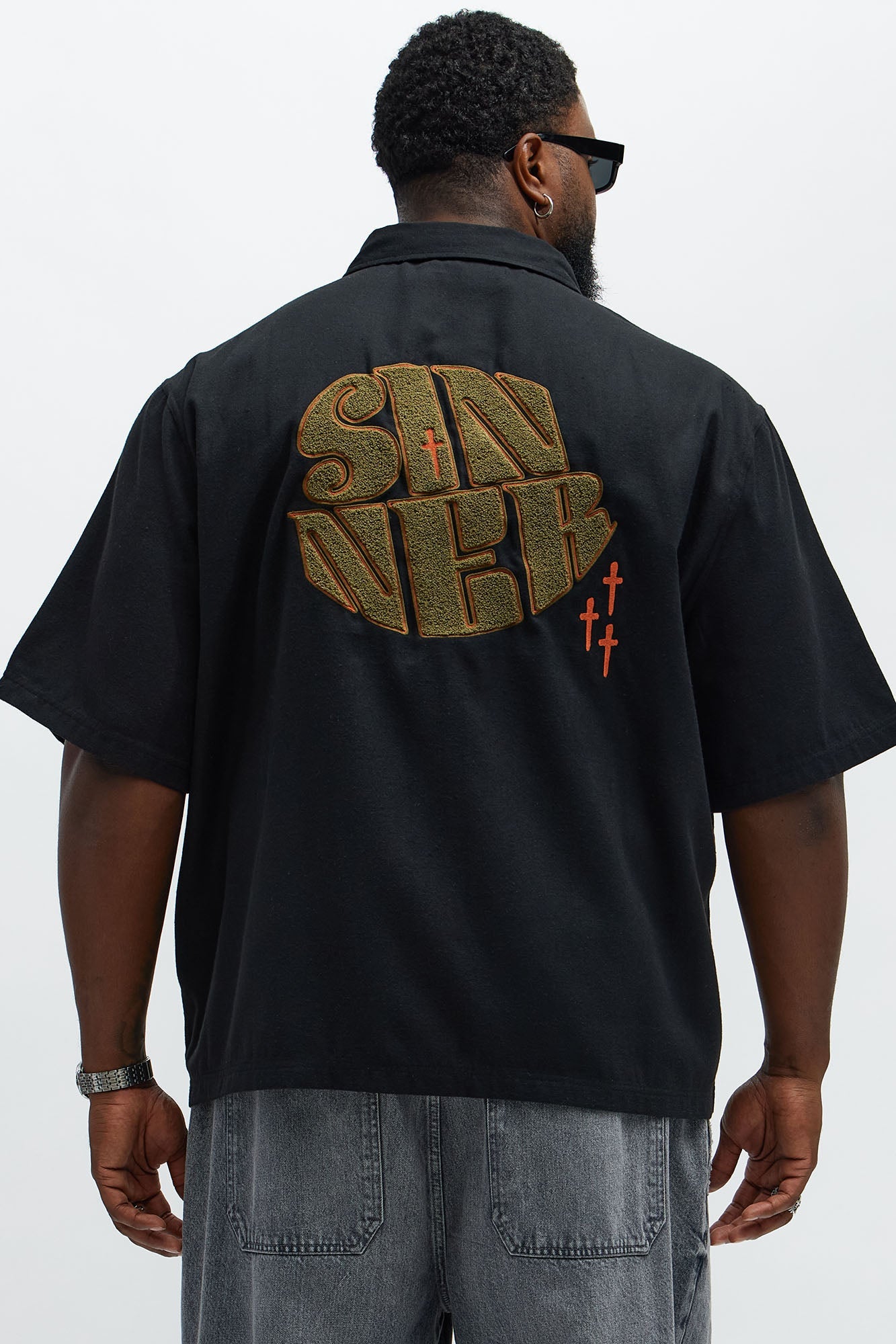 Sinner Cropped Button Up Shirt - Black