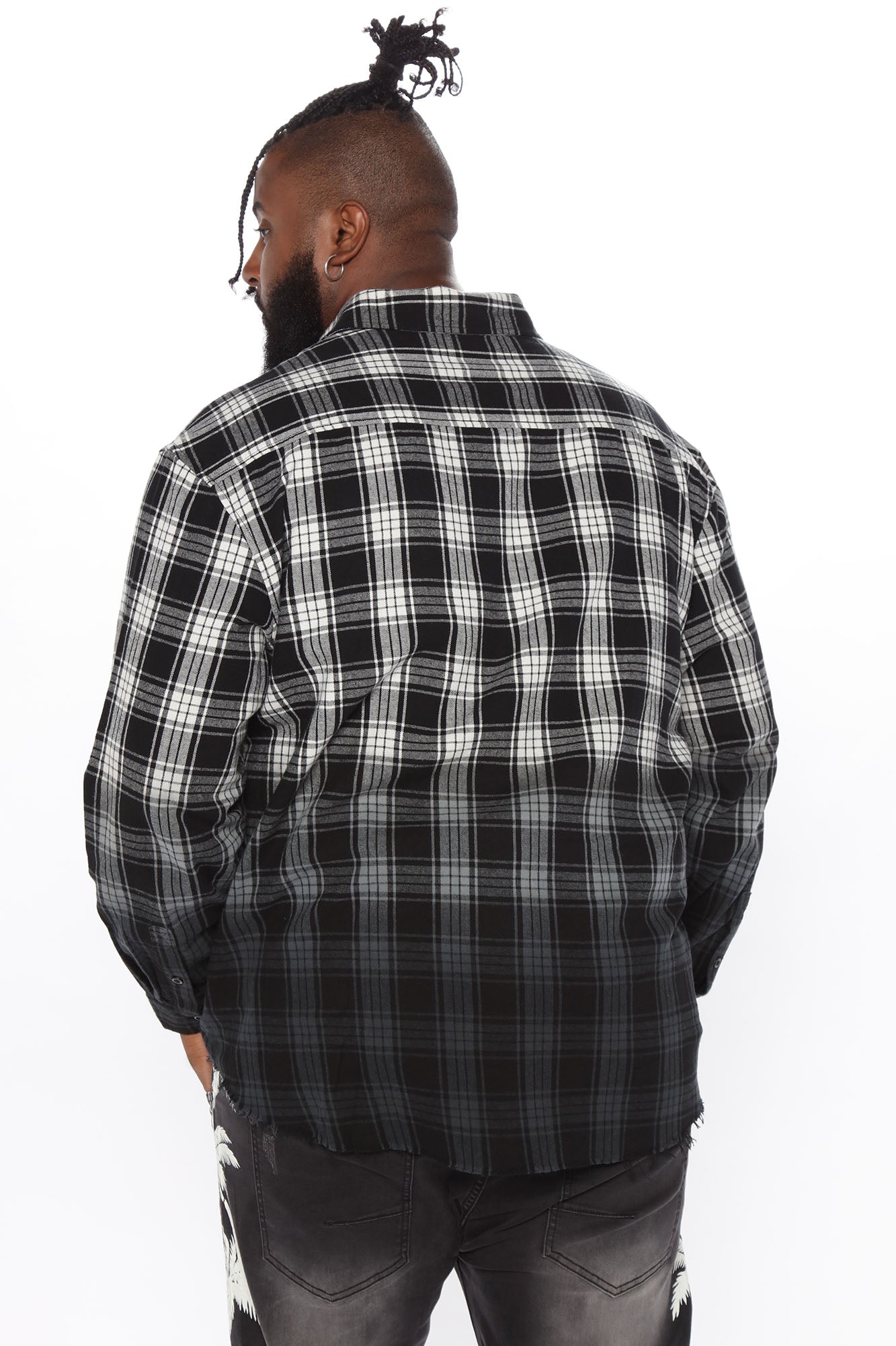 Sunset Dip Dye Flannel Shirt - White/Black
