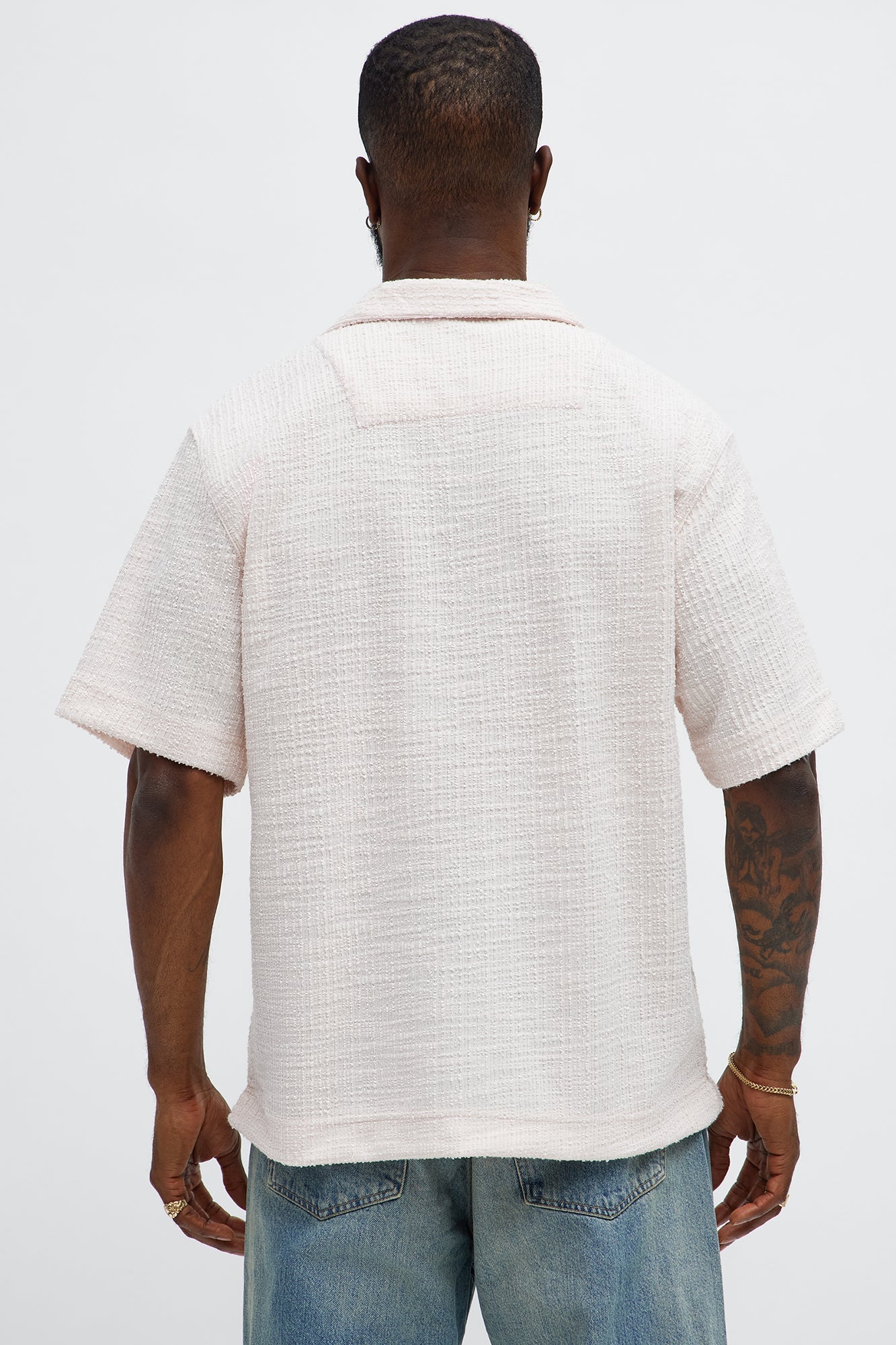 Slub Terry Cuban Button Up Shirt - Pink